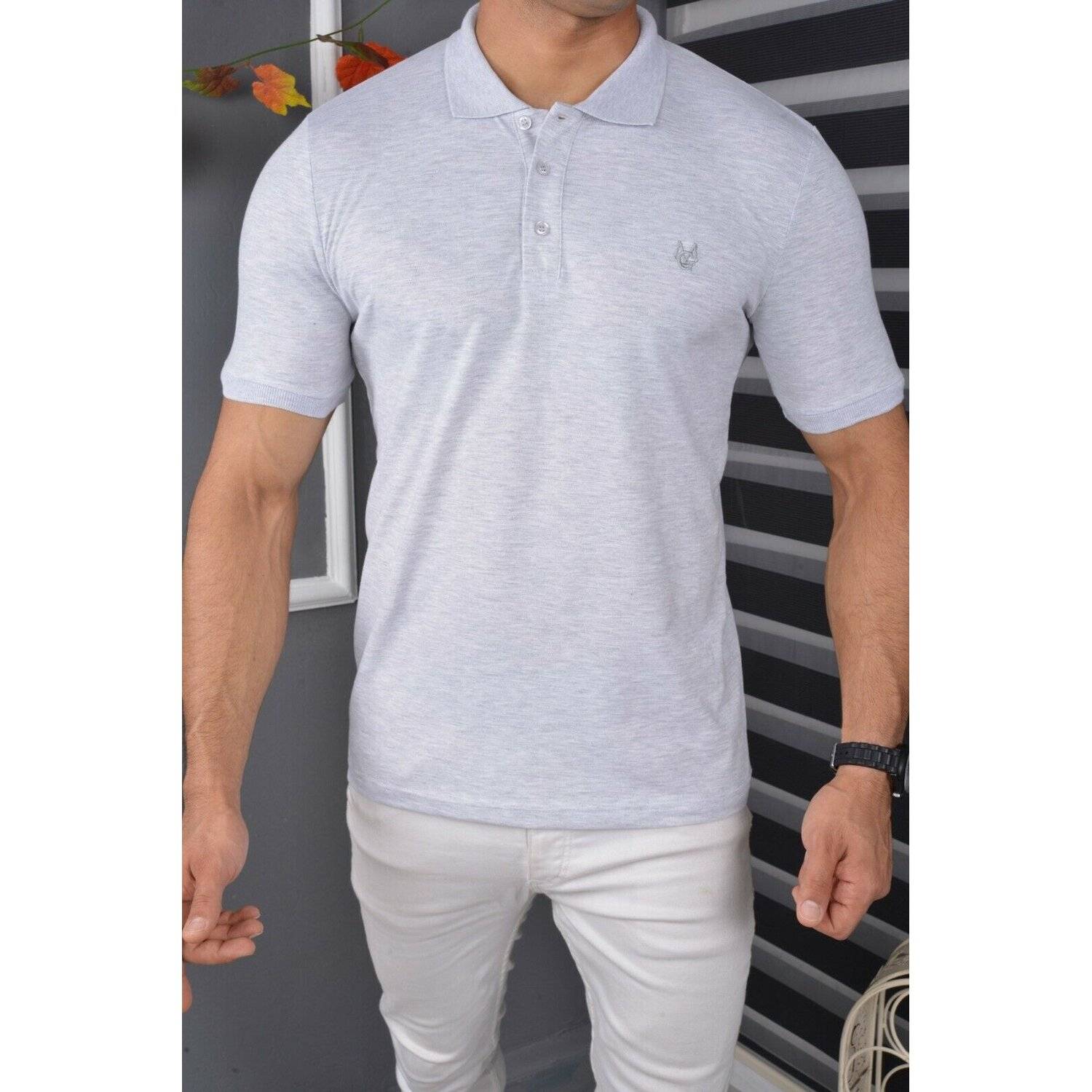 Megaman Poloshirt Herren Polohemd mit Kragen Kurzarm Premium T-Shirt Freizeit Slim Fit Basic Baumwolle Größe M Grau