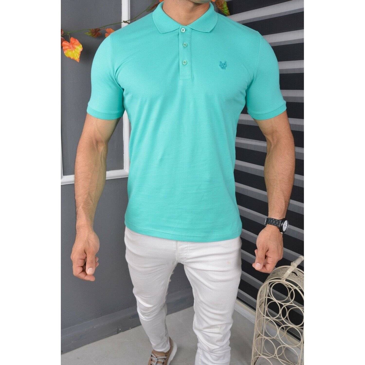 Megaman Poloshirt Herren Polohemd mit Kragen Kurzarm Premium T-Shirt Freizeit Slim Fit Basic Baumwolle Größe XL Grün