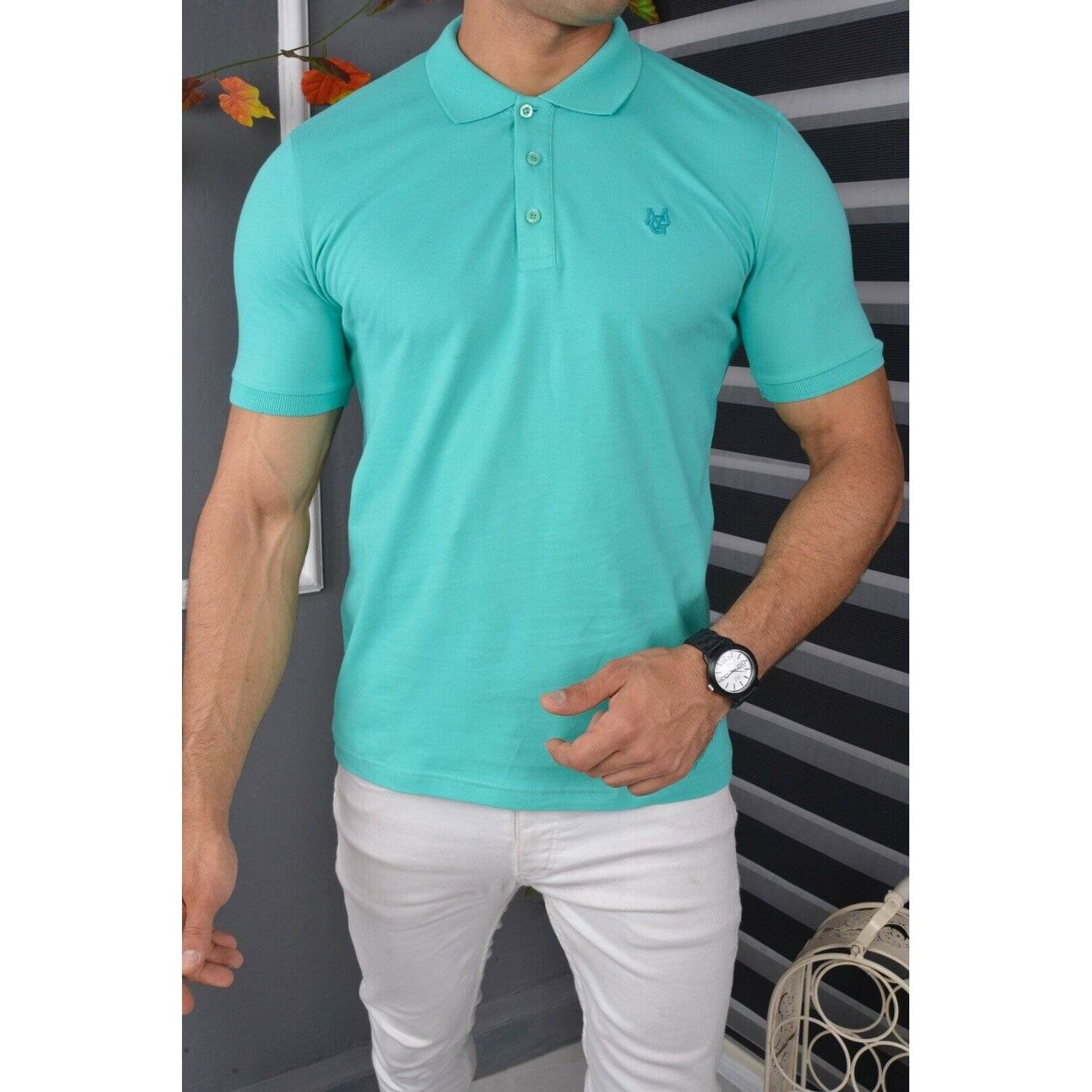Megaman Poloshirt Herren Polohemd mit Kragen Kurzarm Premium T-Shirt Freizeit Slim Fit Basic Baumwolle Größe XL Grün