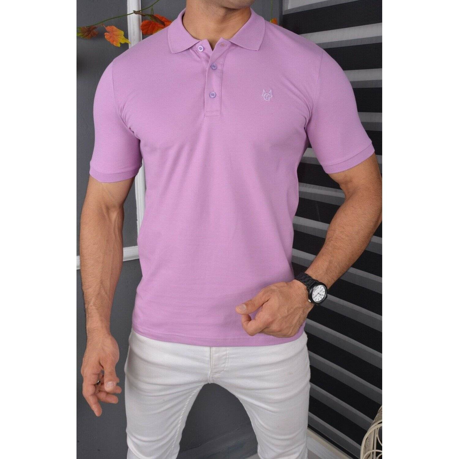 Megaman Poloshirt Herren Polohemd mit Kragen Kurzarm Premium T-Shirt Freizeit Slim Fit Basic Baumwolle Größe XL Lila