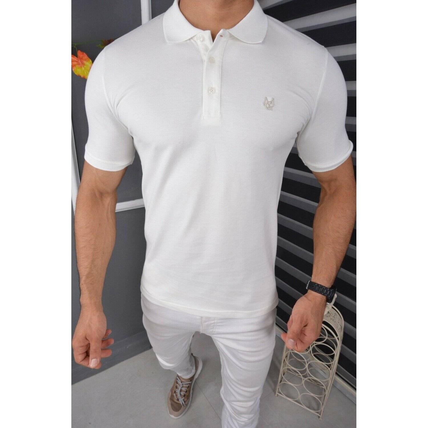 Megaman Poloshirt Herren Polohemd mit Kragen Kurzarm Premium T-Shirt Freizeit Slim Fit Basic Baumwolle Größe XL Weiß