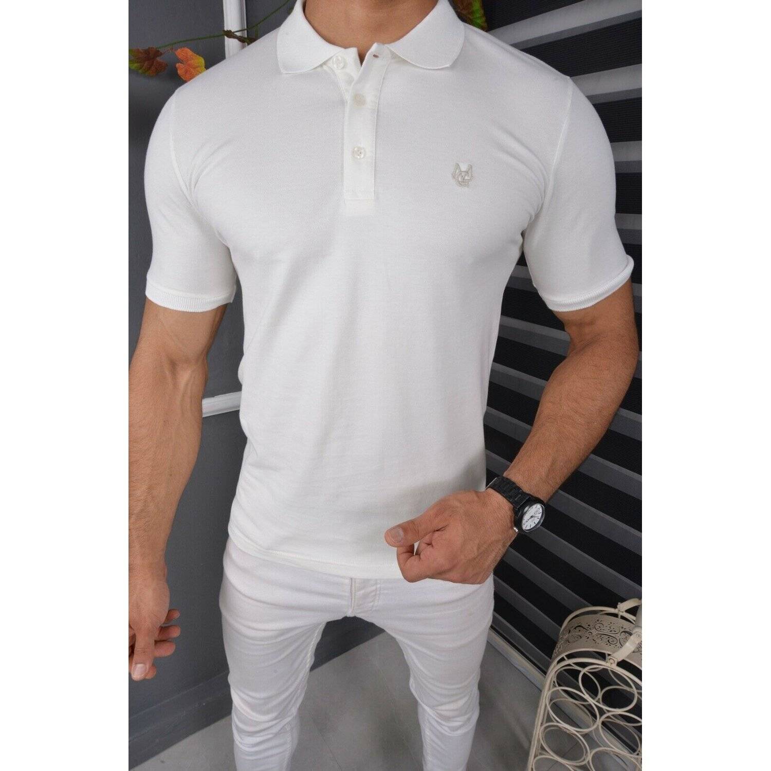 Megaman Poloshirt Herren Polohemd mit Kragen Kurzarm Premium T-Shirt Freizeit Slim Fit Basic Baumwolle Größe XL Weiß