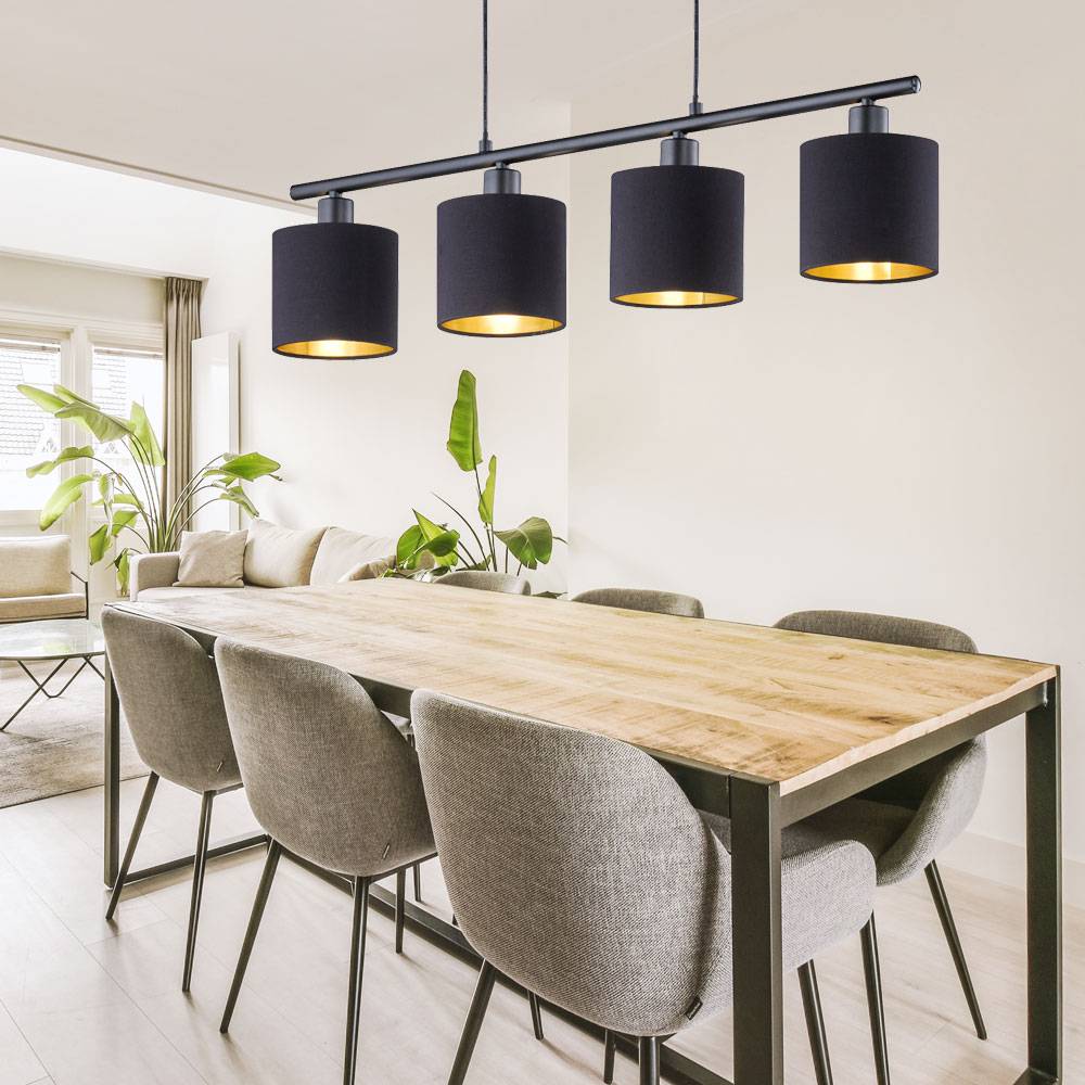 Deckenleuchte Hängelampe Pendel-Beleuchtung Schwarz-Gold Textil-Schirm Wohn- Schlaf- Ess- Zimmer Küche Höhe 150CM Länge 75CM