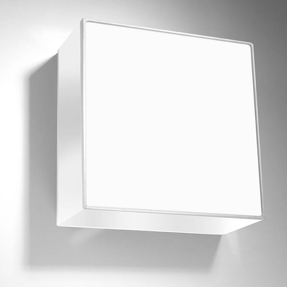 Wandleuchte Innen modern weiß Wandbeleuchtung Wandstrahler PVC Lampe Stahl Treppenhaus, quadrat, 1x E27, LxBxH: 25x25x12 cm