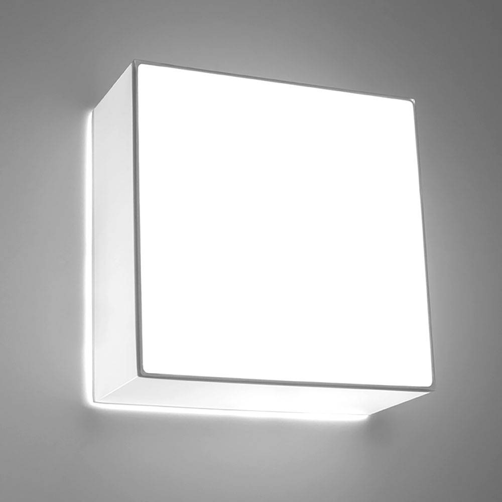 Wandleuchte Innen modern weiß Wandbeleuchtung Wandstrahler PVC Lampe Stahl Treppenhaus, quadrat, 1x E27, LxBxH: 25x25x12 cm