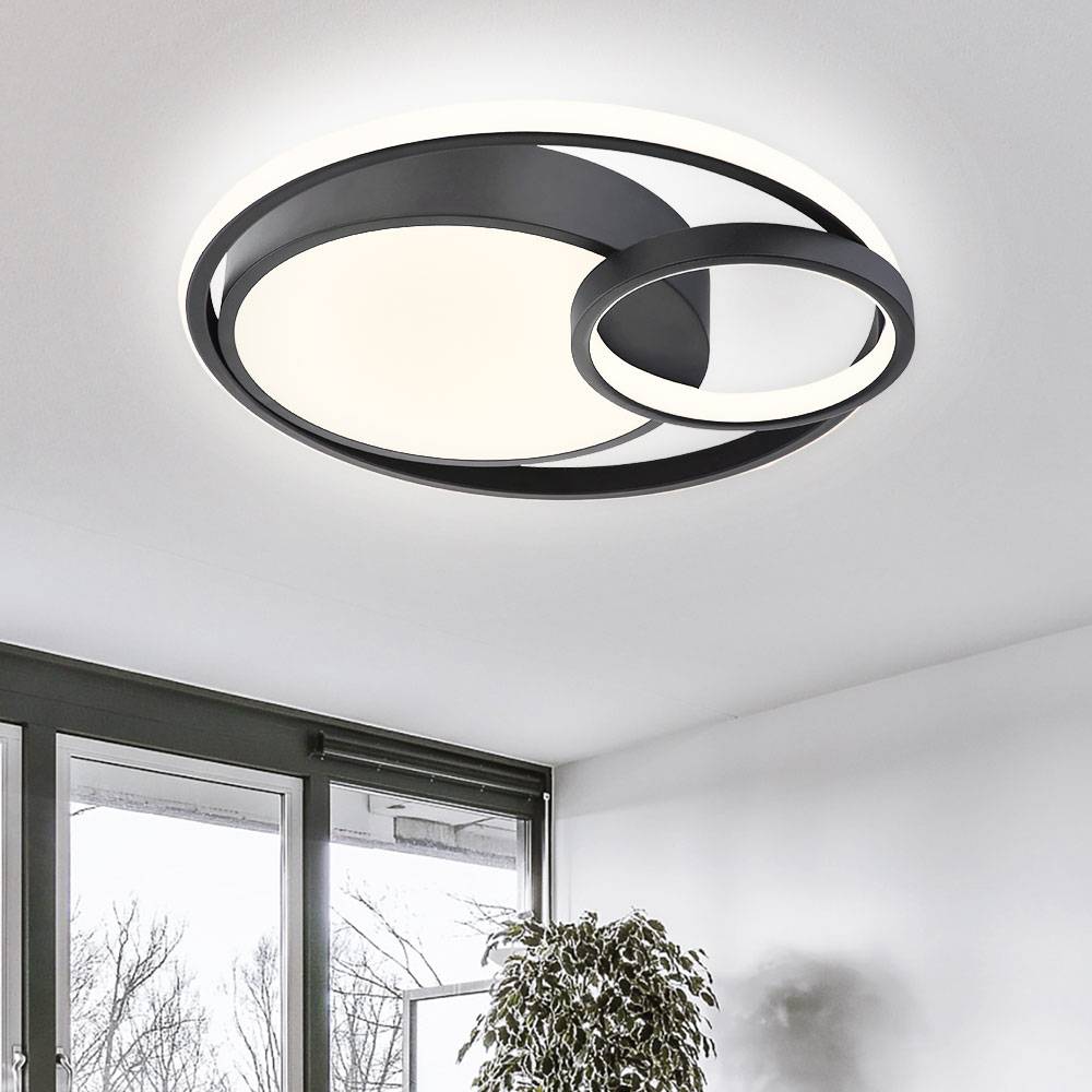 Deckenlampe Ring LED Wohnzimmerlampe Deckenleuchte Modern Design, schwarz matt opal weiß, 1x LED 36W 1400Lm warmweiß, LxBxH 40,5x39,5x10 cm