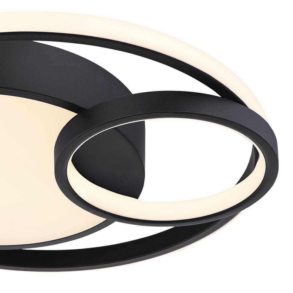 Deckenlampe Ring LED Wohnzimmerlampe Deckenleuchte Modern Design, schwarz matt opal weiß, 1x LED 36W 1400Lm warmweiß, LxBxH 40,5x39,5x10 cm