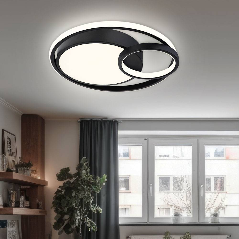 Deckenlampe Ring LED Wohnzimmerlampe Deckenleuchte Modern Design, schwarz matt opal weiß, 1x LED 36W 1400Lm warmweiß, LxBxH 40,5x39,5x10 cm