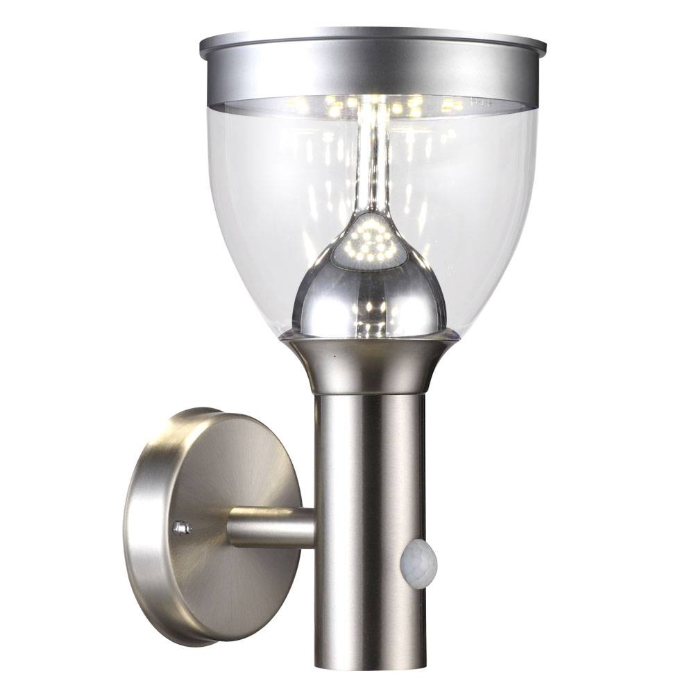 Solarlampen für Außen Garten Solarstrahler grau klar für Außen mit Bewegungsmelder Solarwandleuchten Edelstahl, Sensor, LED, H 28,7 cm