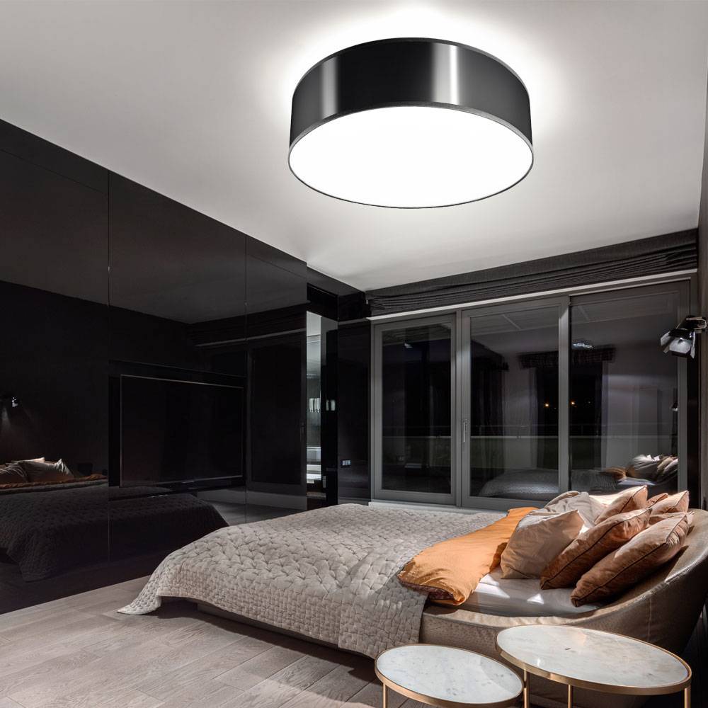 Deckenleuchte rund Stahl schwarz Stahldeckenleuchte rund Deckenlampe PVC Schlafzimmer, 2x E27, 35 cm