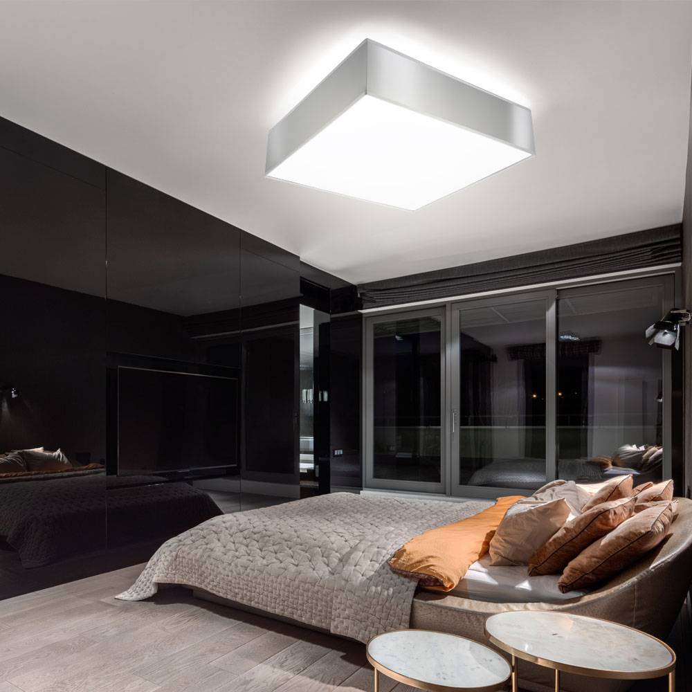 Deckenlampe Eckig grau Deckenleuchte quadratisch Deckenleuchte Quadrat, PVC Stahl, 2x E27, LxBxH 35 x 35 x 12 cm, Wohnzimmer