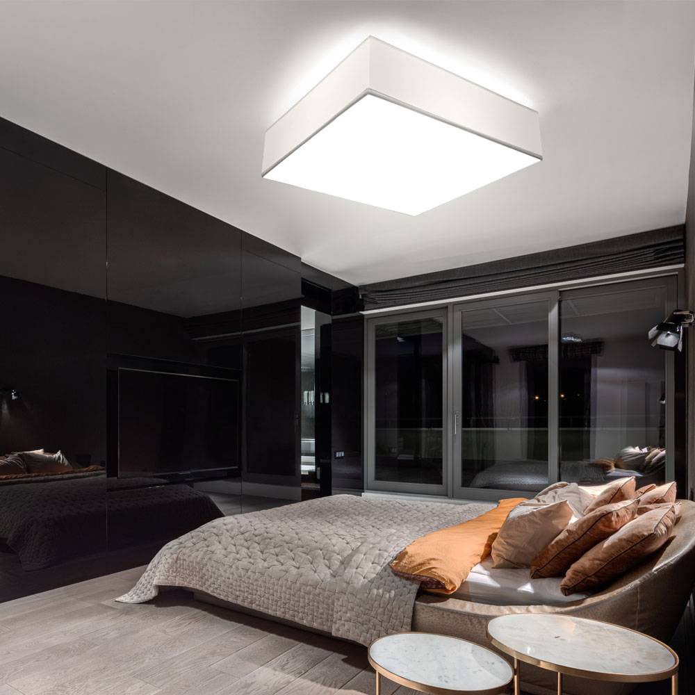 Deckenlampe Eckig weiß Deckenleuchte quadratisch Deckenleuchte Quadrat, PVC Stahl, 2x E27, LxBxH 35 x 35 x 12 cm, Wohnzimmer