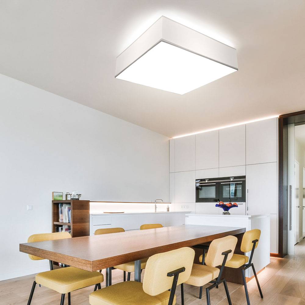 Deckenlampe Eckig weiß Deckenleuchte quadratisch Deckenleuchte Quadrat, PVC Stahl, 2x E27, LxBxH 35 x 35 x 12 cm, Wohnzimmer