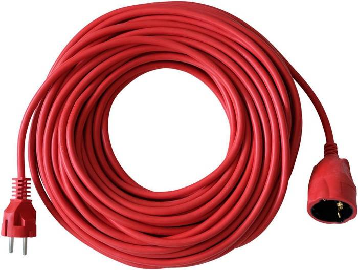 Verlängerung BAT H05VV-F 3G1,5 Kabel-L.25m Ku. rot m.Schuko-Stecker f.innen