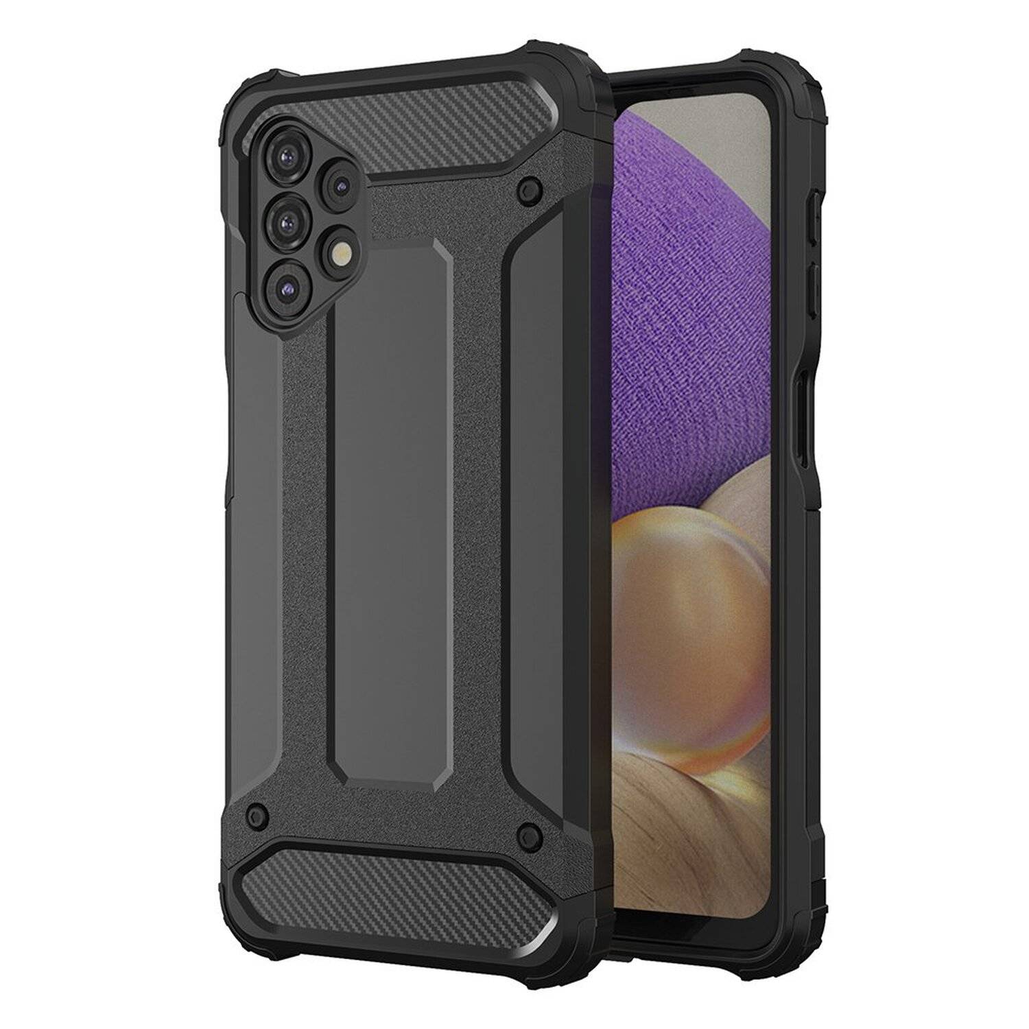 Hybrid Armor SchutzHülle Case Bumper Cover Handyhülle Matt Hülle Robust Rutschfest für Samsung Galaxy A32 5G Schwarz