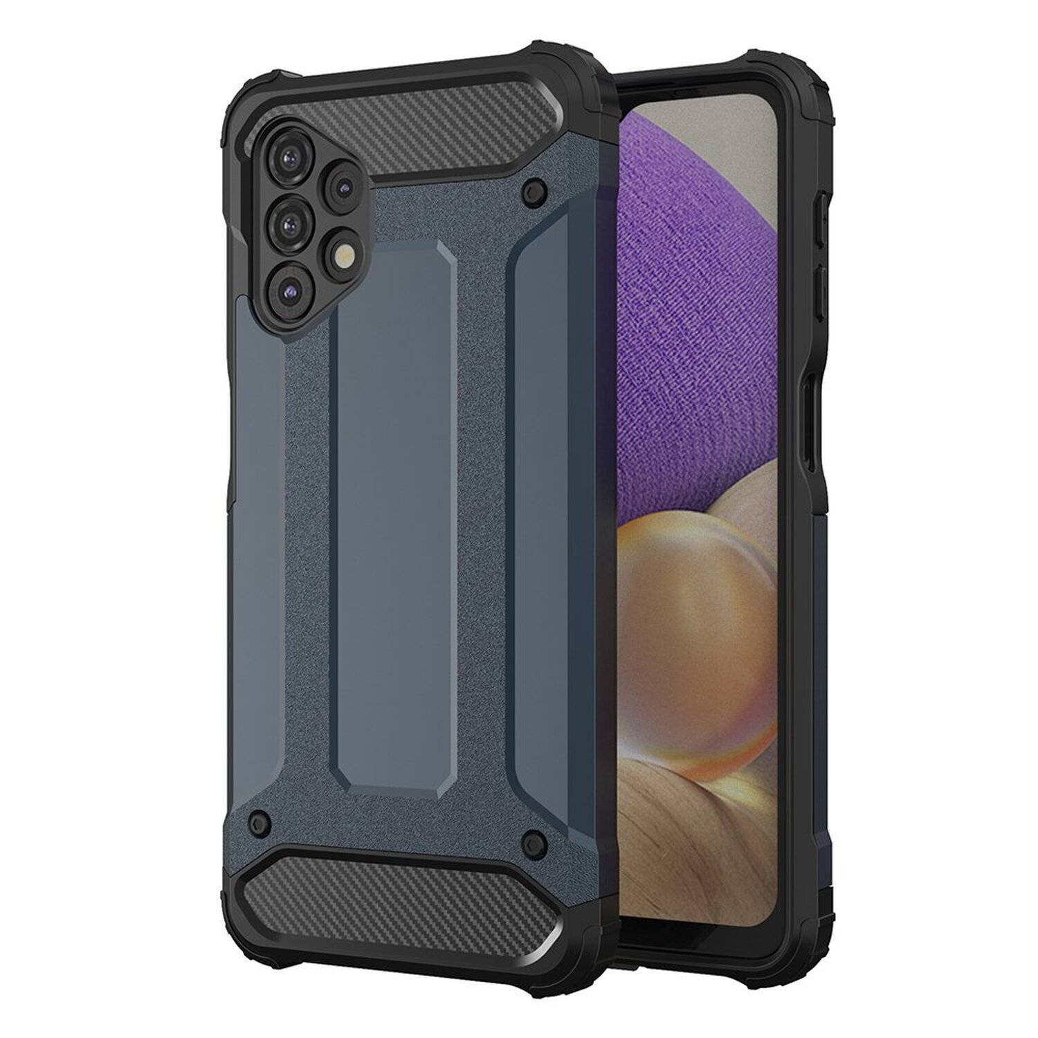 Hybrid Armor Etui SchutzHülle Case Bumper Cover Handyhülle Matt Hülle Robust Rutschfest für Samsung Galaxy A32 5G Blau