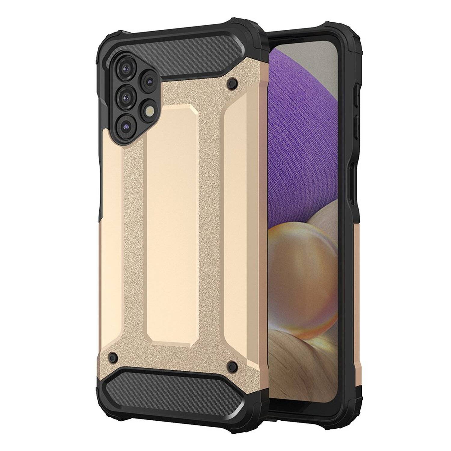 Hybrid Armor Etui SchutzHülle Case Bumper Cover Handyhülle Matt Hülle Robust Rutschfest für Samsung Galaxy A32 5G Gold
