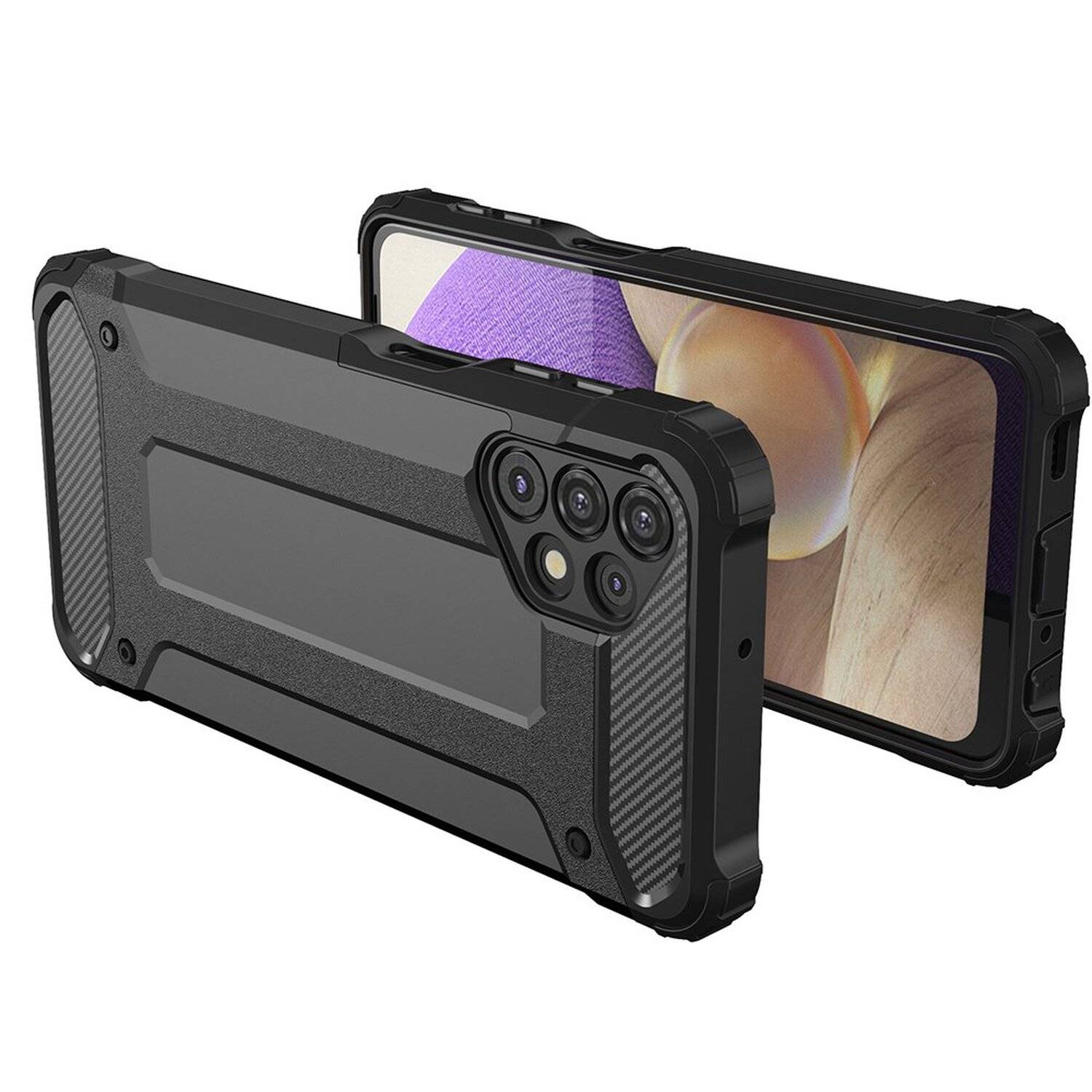 Hybrid Armor Etui SchutzHülle Case Bumper Cover Handyhülle Matt Hülle Robust Rutschfest für Samsung Galaxy A32 5G Silber