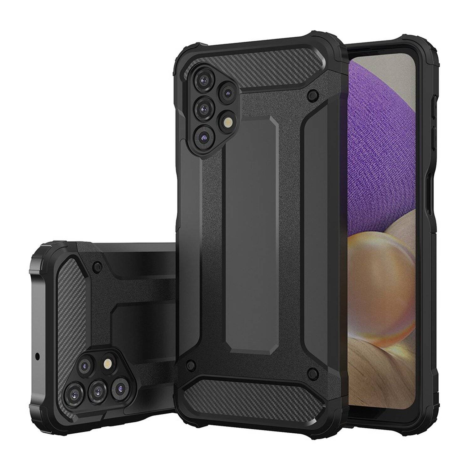 Hybrid Armor Etui SchutzHülle Case Bumper Cover Handyhülle Matt Hülle Robust Rutschfest für Samsung Galaxy A32 5G Silber