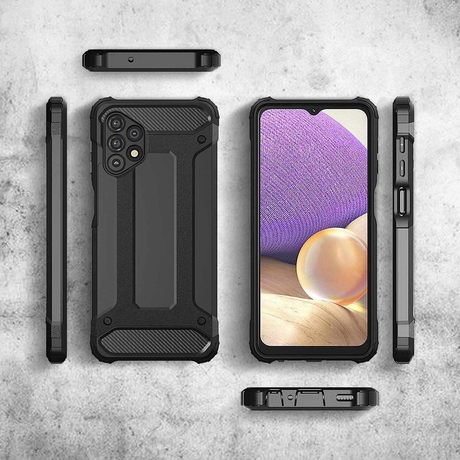 Hybrid Armor Etui SchutzHülle Case Bumper Cover Handyhülle Matt Hülle Robust Rutschfest für Samsung Galaxy A32 5G Silber