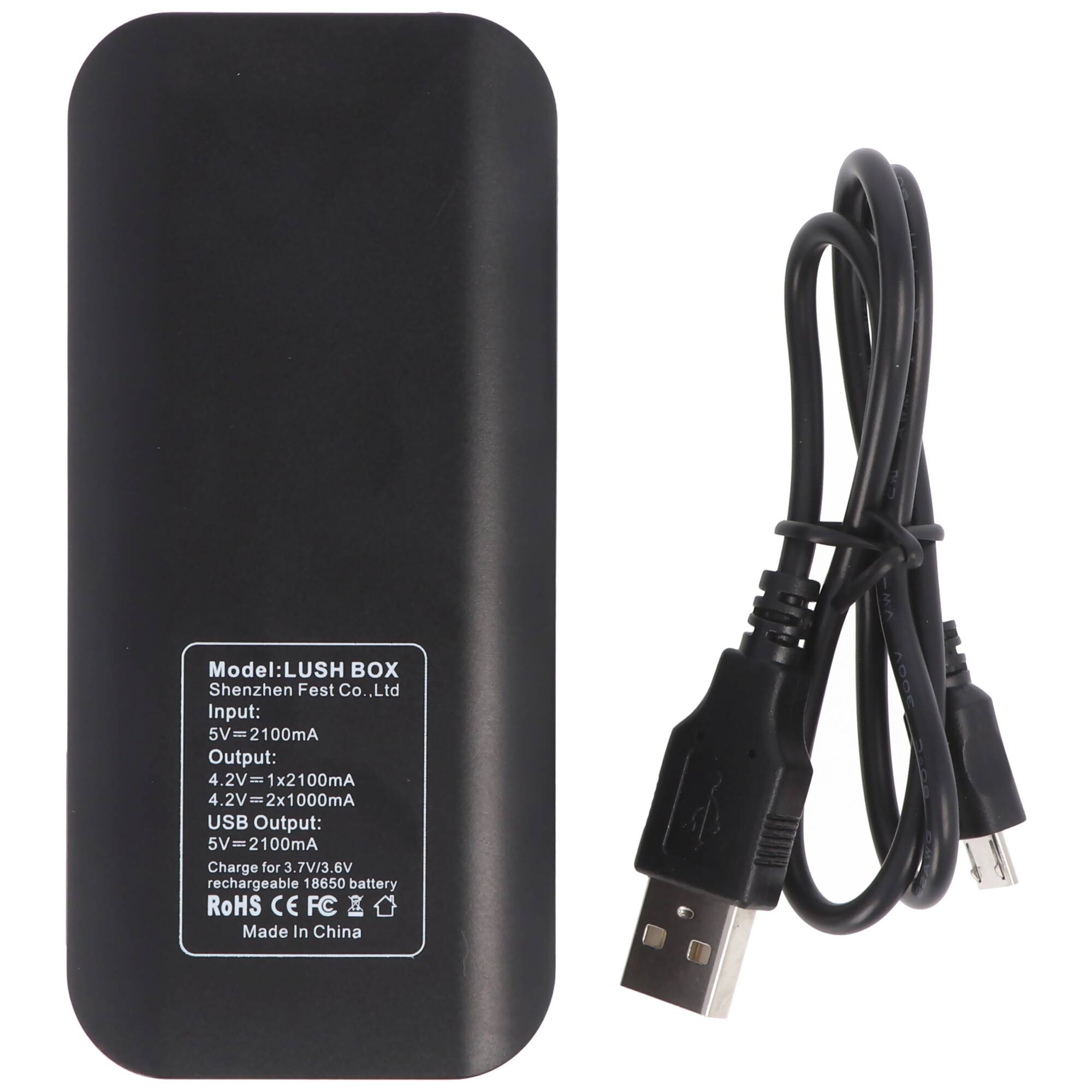 Powerbank und 18650 Li-ion Ladegerät für 18650 3,6V -3,7V max. 66,5mm Lithium Ionen Akkus, ohne Akkus