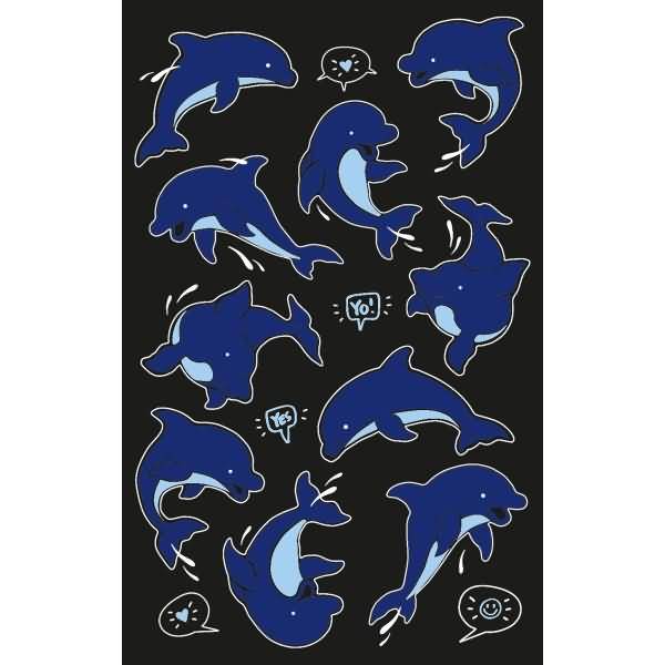 Neon Sticker Folie Delfine blau weiß 14 Aufkleber