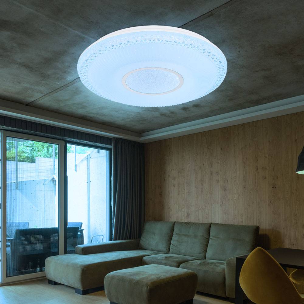 Deckenleuchte mit Sterneneffekt dimmbare Deckenlampe weiß dimmbare Lampe mit Fernbedienung, Tageslichtfunktion Farbwechsel, 1x RGB LED 40W 2140Lm