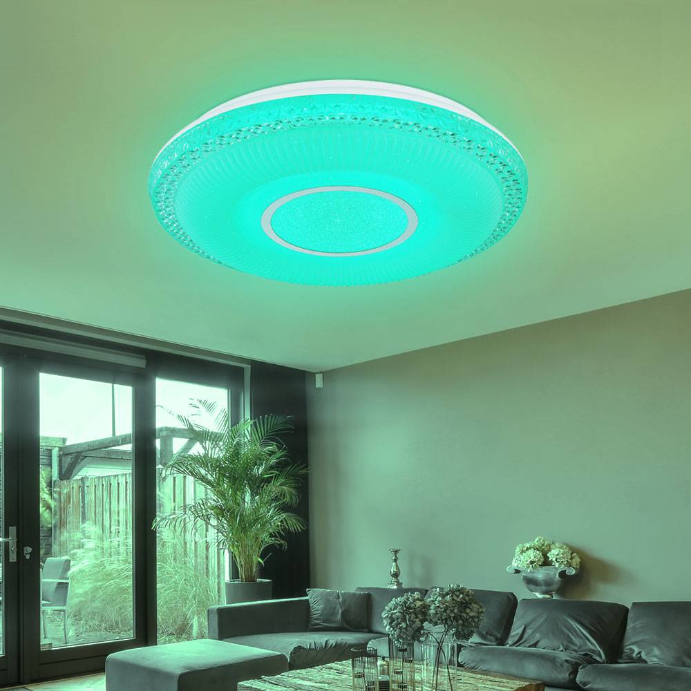 Deckenleuchte mit Sterneneffekt dimmbare Deckenlampe weiß dimmbare Lampe mit Fernbedienung, Tageslichtfunktion Farbwechsel, 1x RGB LED 40W 2140Lm