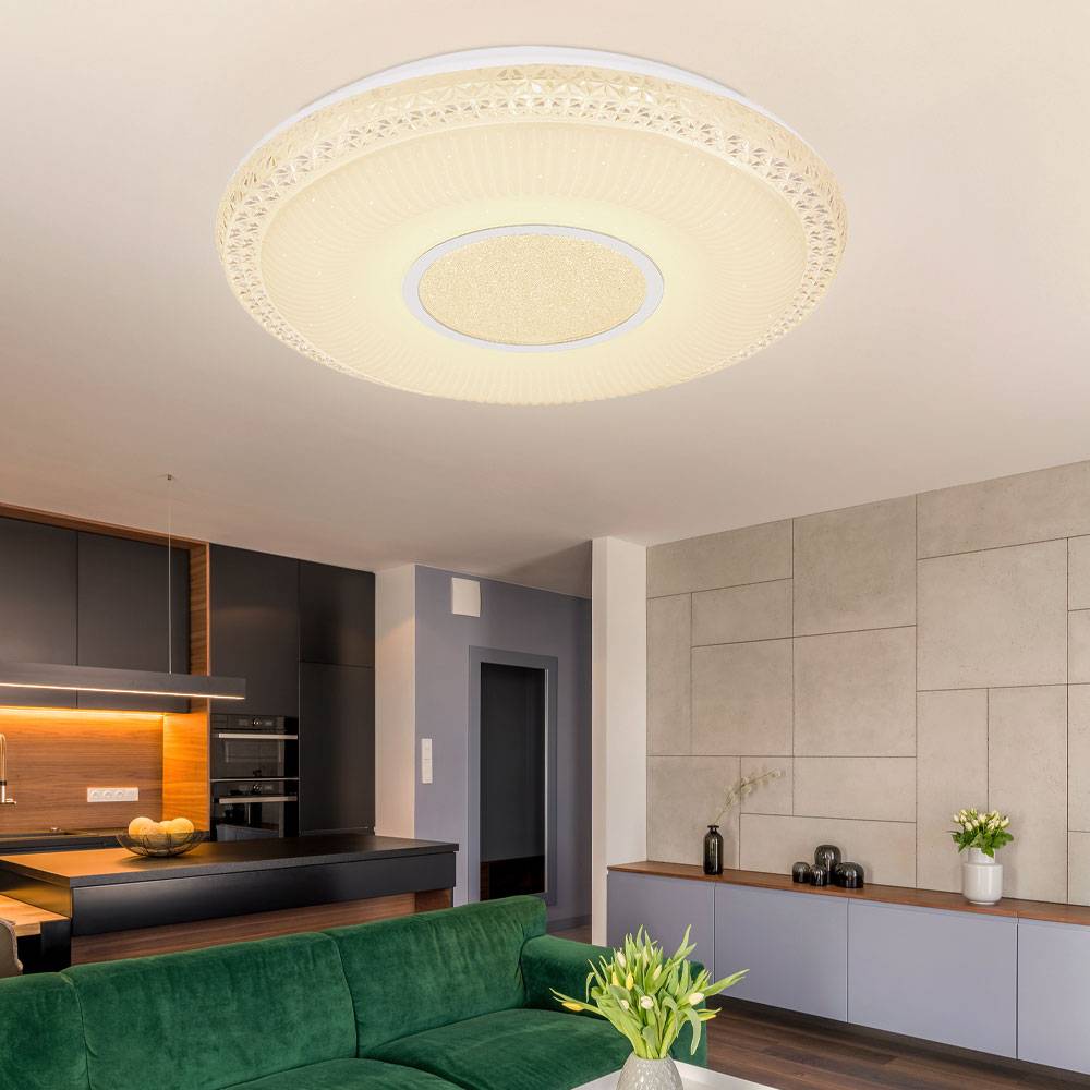 Deckenleuchte mit Sterneneffekt dimmbare Deckenlampe weiß dimmbare Lampe mit Fernbedienung, Tageslichtfunktion Farbwechsel, 1x RGB LED 40W 2140Lm