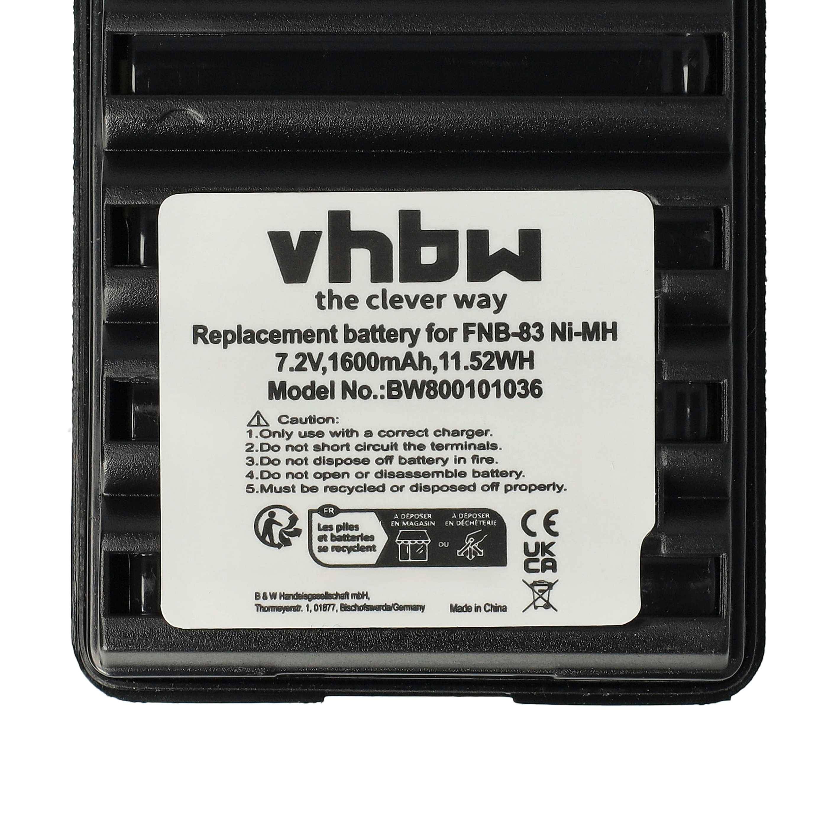 vhbw Akku kompatibel mit Yaesu Vertex VX-177, VX-180, VX-170, VX210, VX180e, VX180, VX-210, VX-180e Funkgerät, Walkie Talkie (1600 mAh, 7,2 V, NiMH)