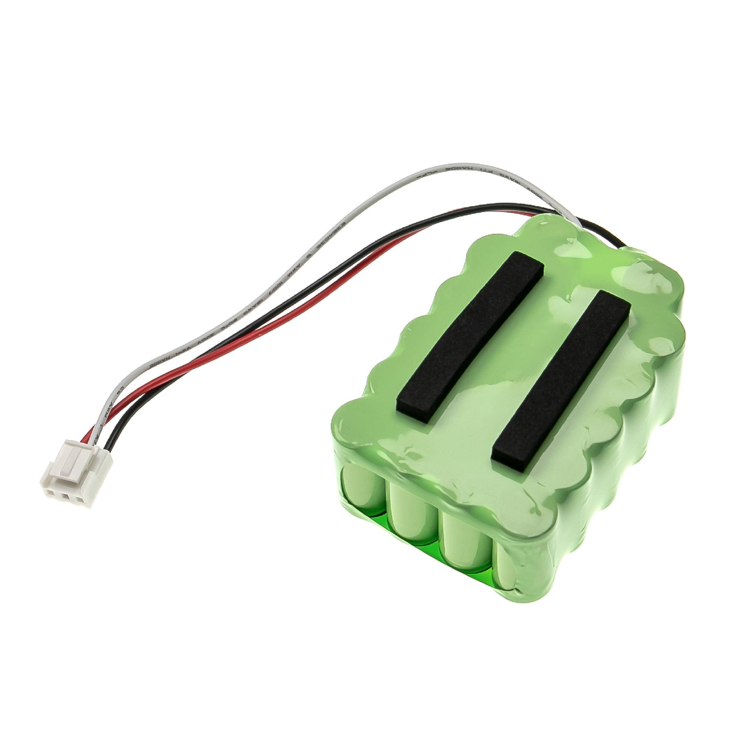 Ein grüner Akkupack mit schwarzen Schaumstreifen und angeschlossenen Kabeln, konzipiert für elektronische Geräte, auf weißem Hintergrund.