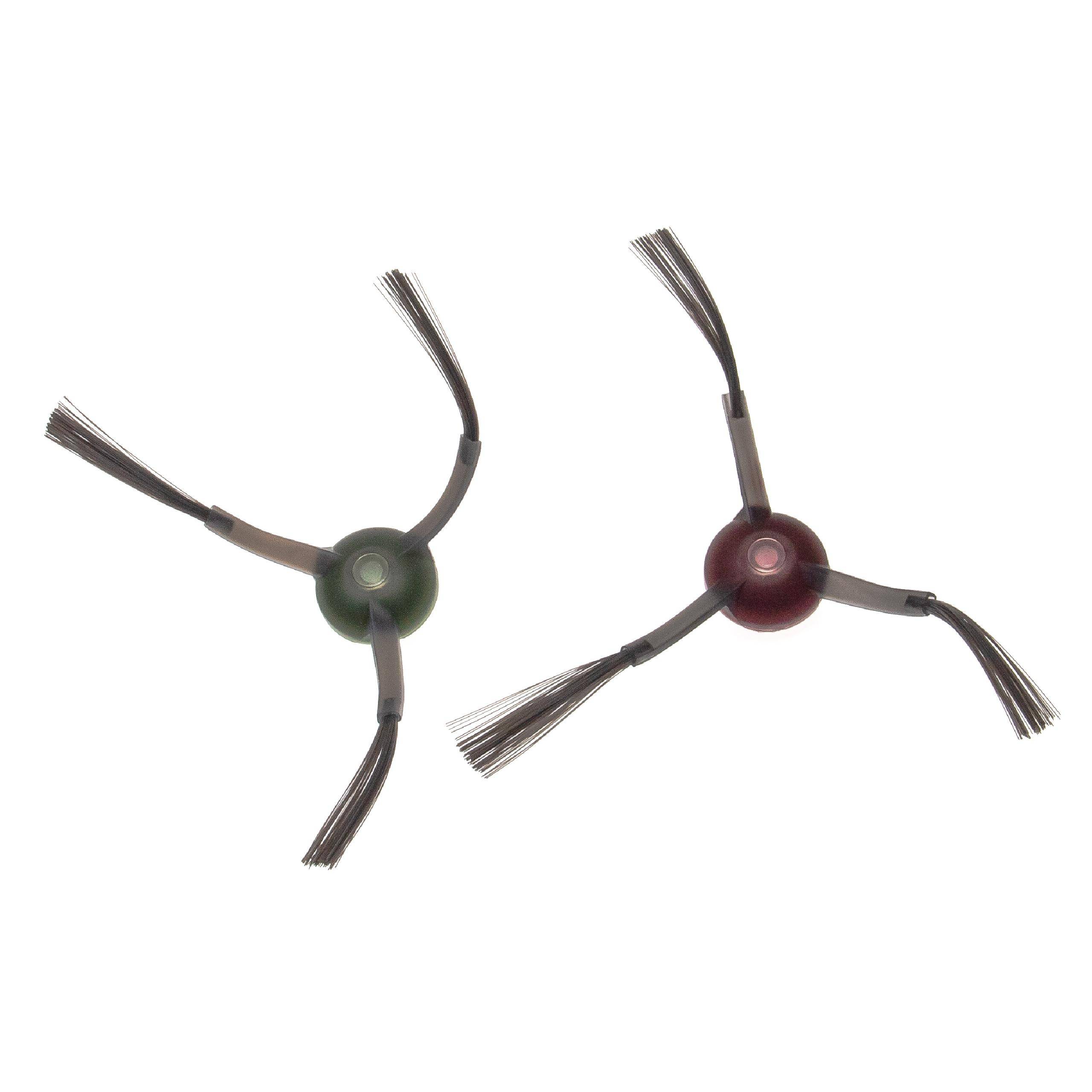 Zwei Staubsaugerbürsten-Aufsätze mit je drei Borsten, einer grün und einer rot, entwickelt zum Sammeln von Staub und Schmutz.