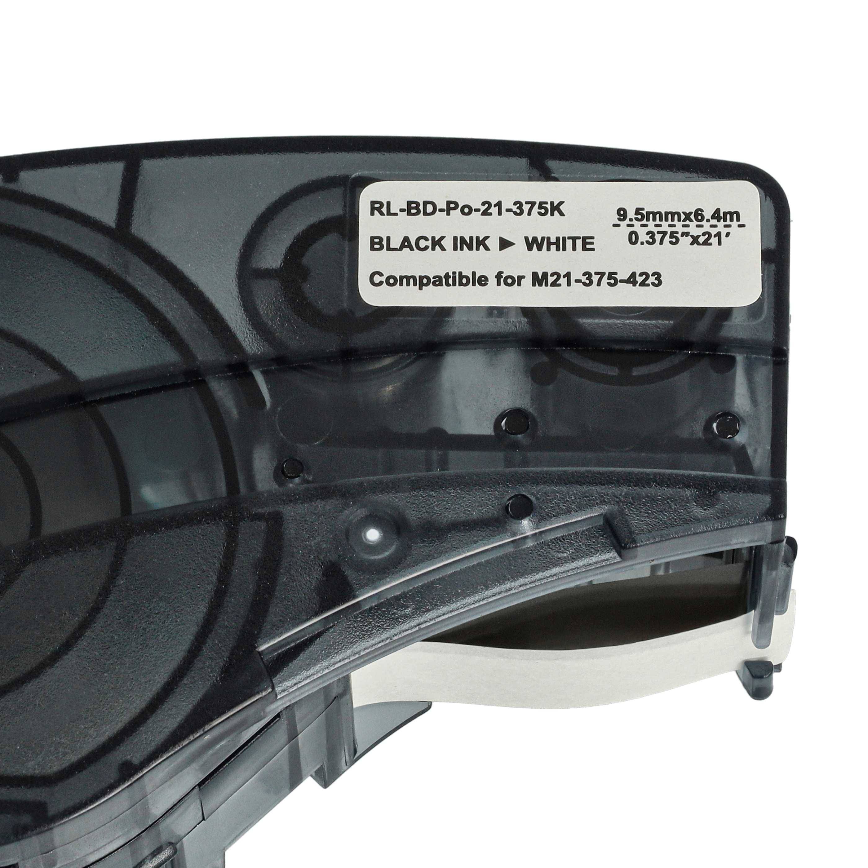 vhbw Schriftband-Kassette kompatibel mit Brady M211 Etiketten-Drucker 6,4m x 9,53mm Schwarz auf Weiß, Permanentpolyester
