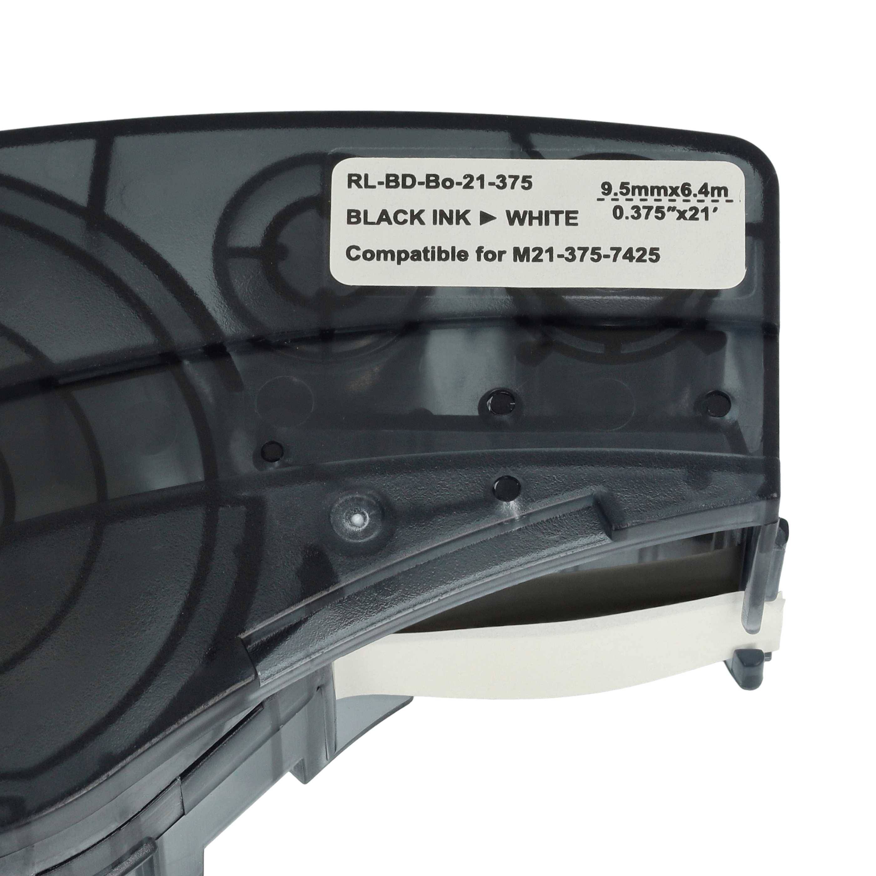vhbw Schriftband-Kassette kompatibel mit Brady BMP21-LAB, BMP21-PLUS, ID PAL, BMP21 Etiketten-Drucker 6,4m x 9,5mm Schwarz auf Weiß, Polypropylen