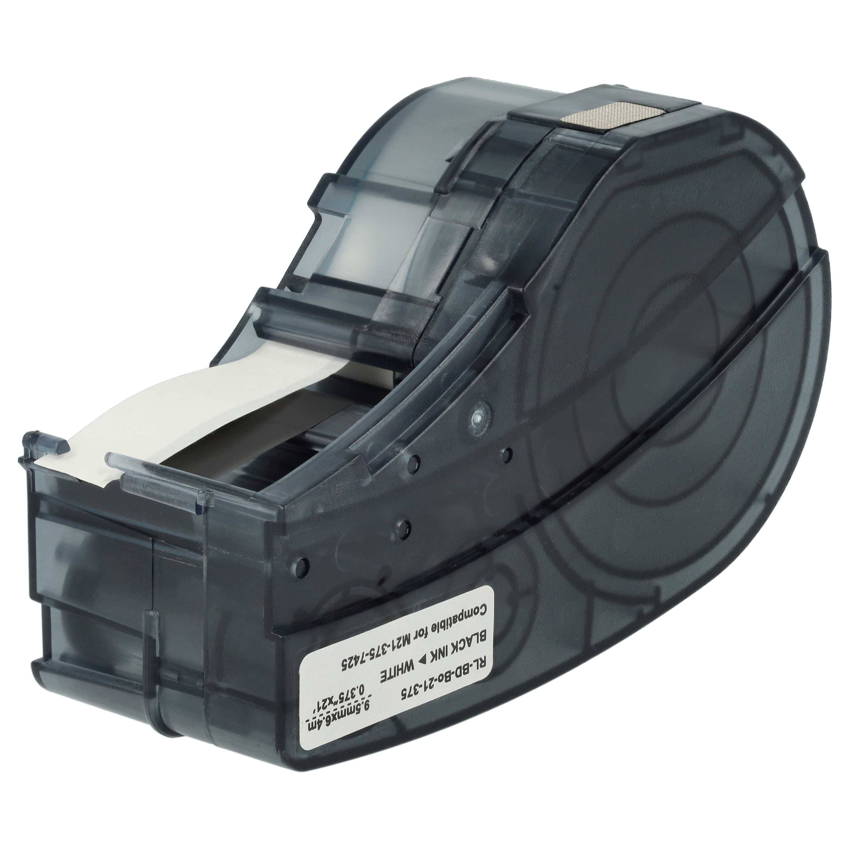 vhbw Schriftband-Kassette kompatibel mit Brady BMP21-LAB, BMP21-PLUS, ID PAL, BMP21 Etiketten-Drucker 6,4m x 9,5mm Schwarz auf Weiß, Polypropylen