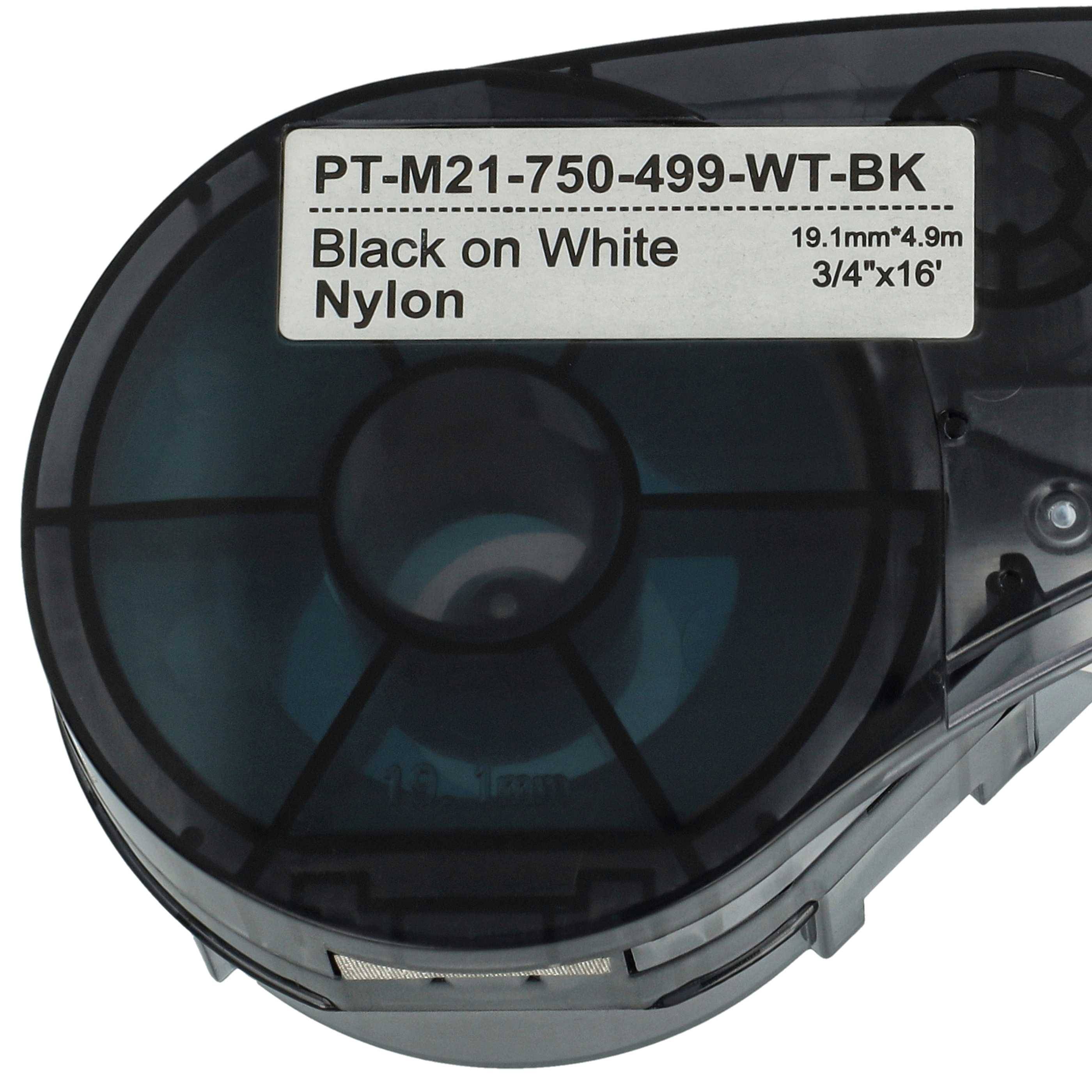 vhbw 1x Schriftband-Kassette Ersatz für Brady BM21-750-499 für Etiketten-Drucker 19,05mm Schwarz auf Weiß, Nylon