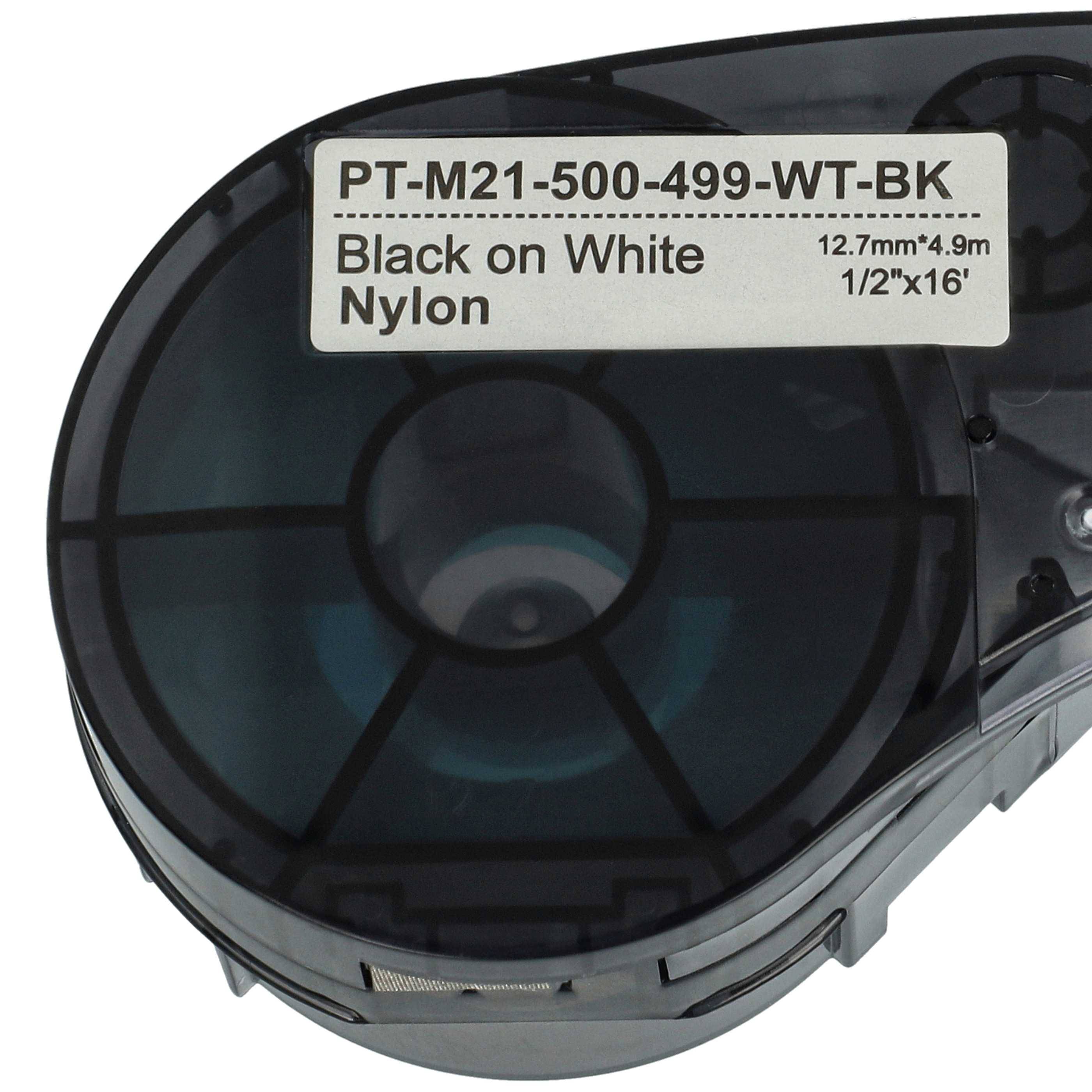 vhbw 5x Schriftband-Kassette Ersatz für Brady BM21-500-499 für Etiketten-Drucker 6,4m x 12,7mm Schwarz auf Weiß, Nylon
