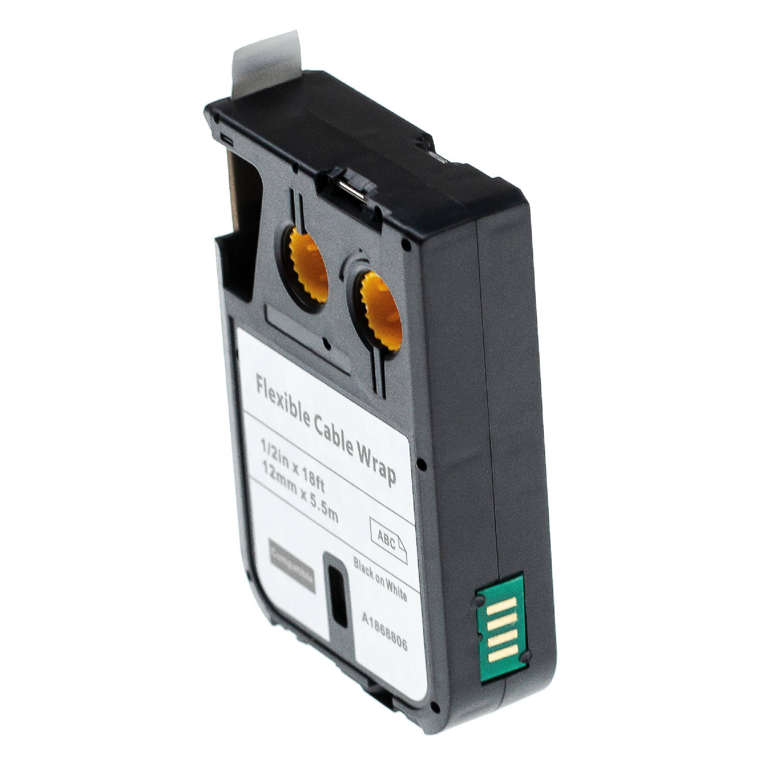 vhbw Schriftband-Kassette kompatibel mit Dymo XTL 500, 300 Etiketten-Drucker 5,5m x 12mm Schwarz auf Weiß, Flexible Cable Wrap