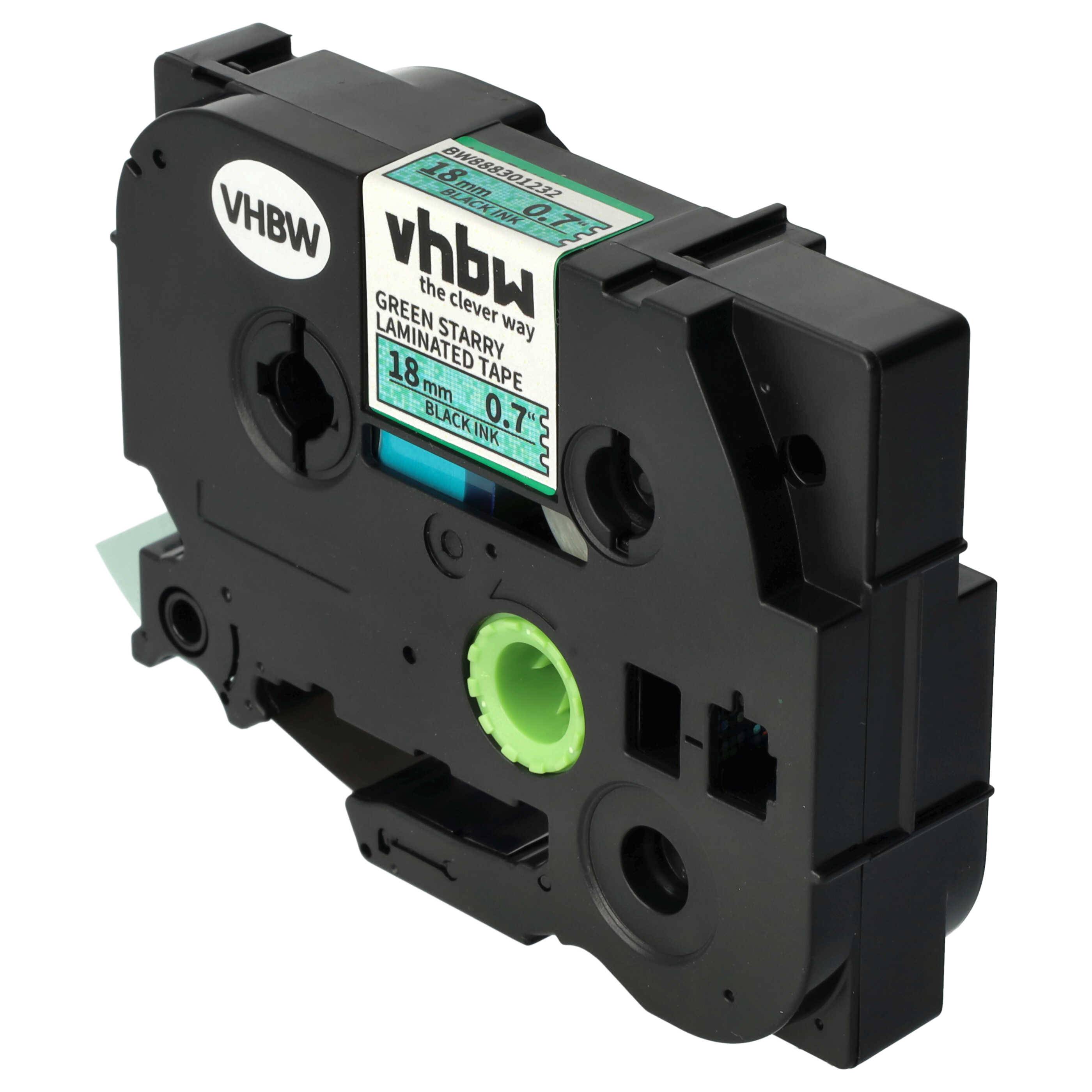 vhbw Schriftband-Kassette kompatibel mit Brother PT 2400 E, 2450, 2420 PC, 2430 PC Etiketten-Drucker 8m x 18mm Schwarz auf Grün (Glitter), Laminiert