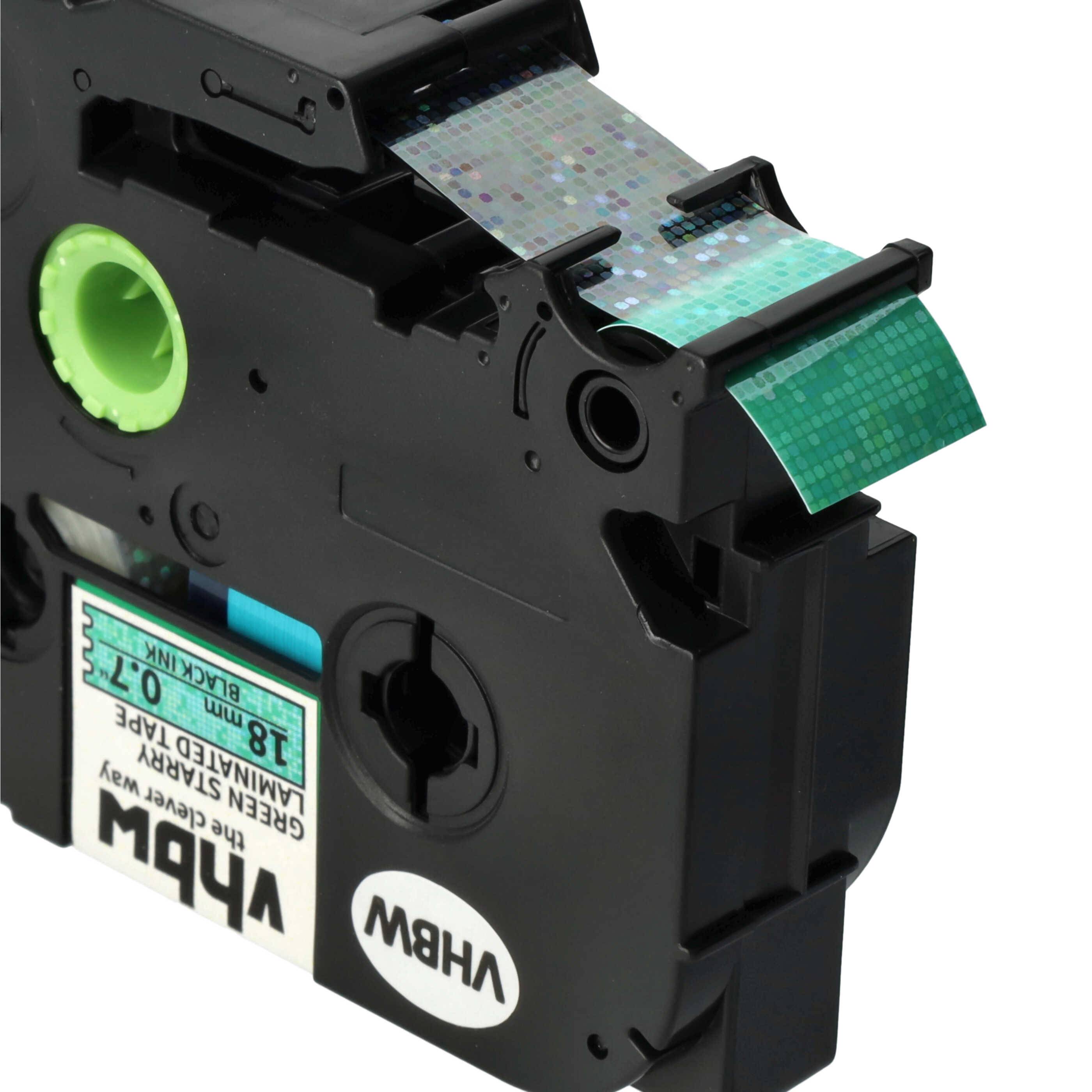 vhbw Schriftband-Kassette kompatibel mit Brother PT 2400, 220, 18 R, 1950 VP, 210 E Etiketten-Drucker 8m x 18mm Schwarz auf Grün (Glitter)