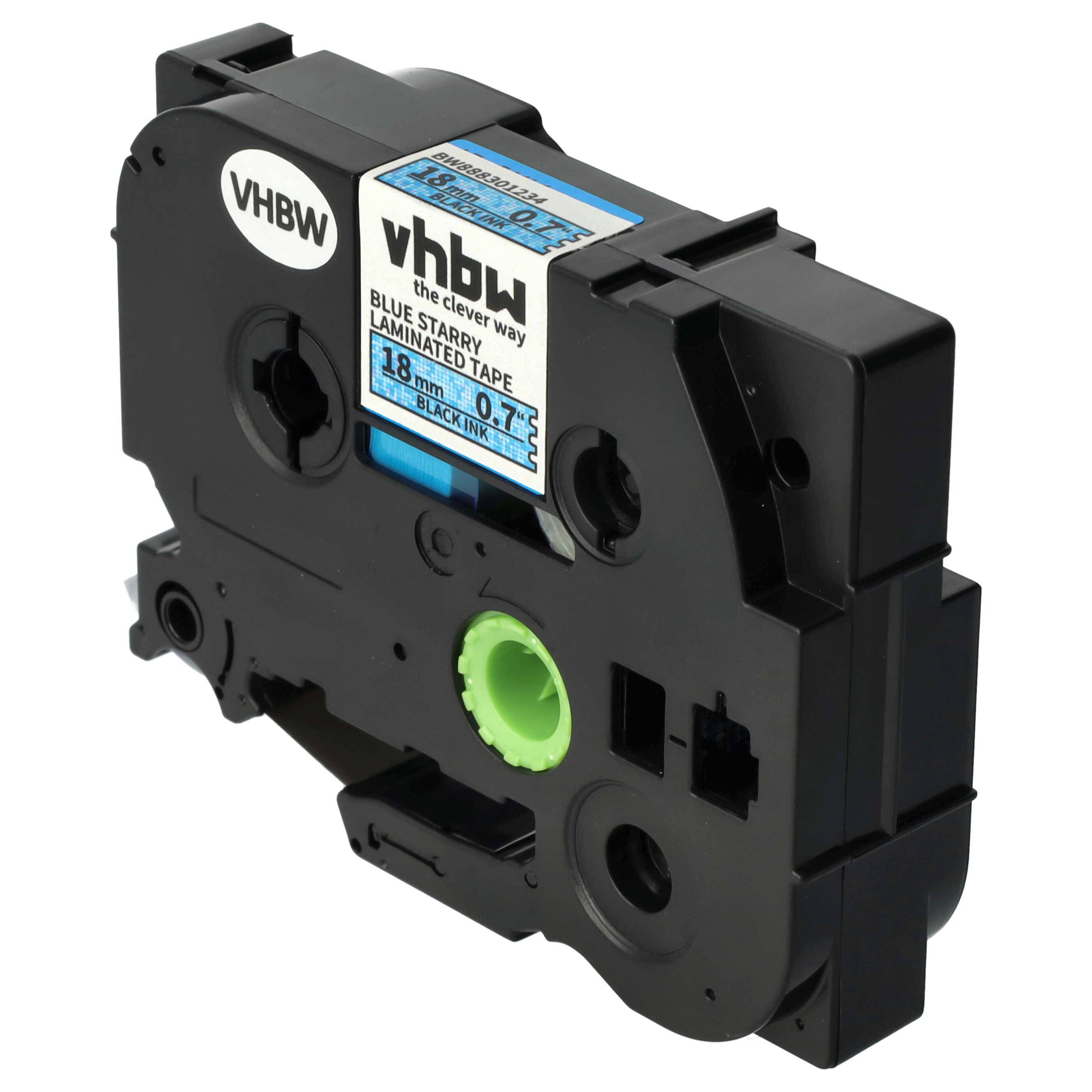 vhbw Schriftband-Kassette kompatibel mit Brother PT 1000 BTS, 1000 F, 1800, 1750 Etiketten-Drucker 8m x 18mm Schwarz auf Blau (Glitter), Laminiert