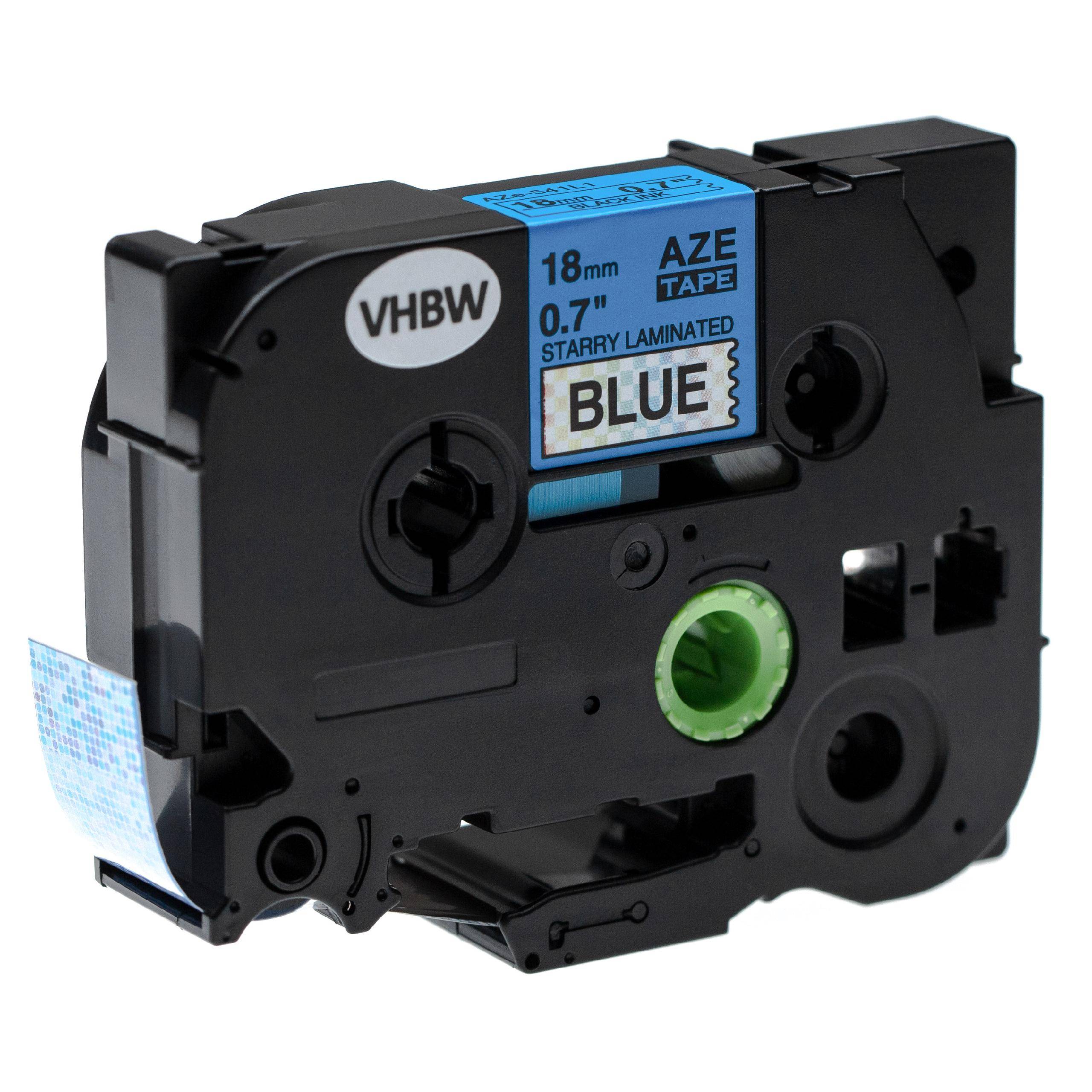 vhbw Schriftband-Kassette kompatibel mit Brother P-Touch H 500 Li, P 700, RL 700 S Etiketten-Drucker 18mm Schwarz auf Blau (Glitter)