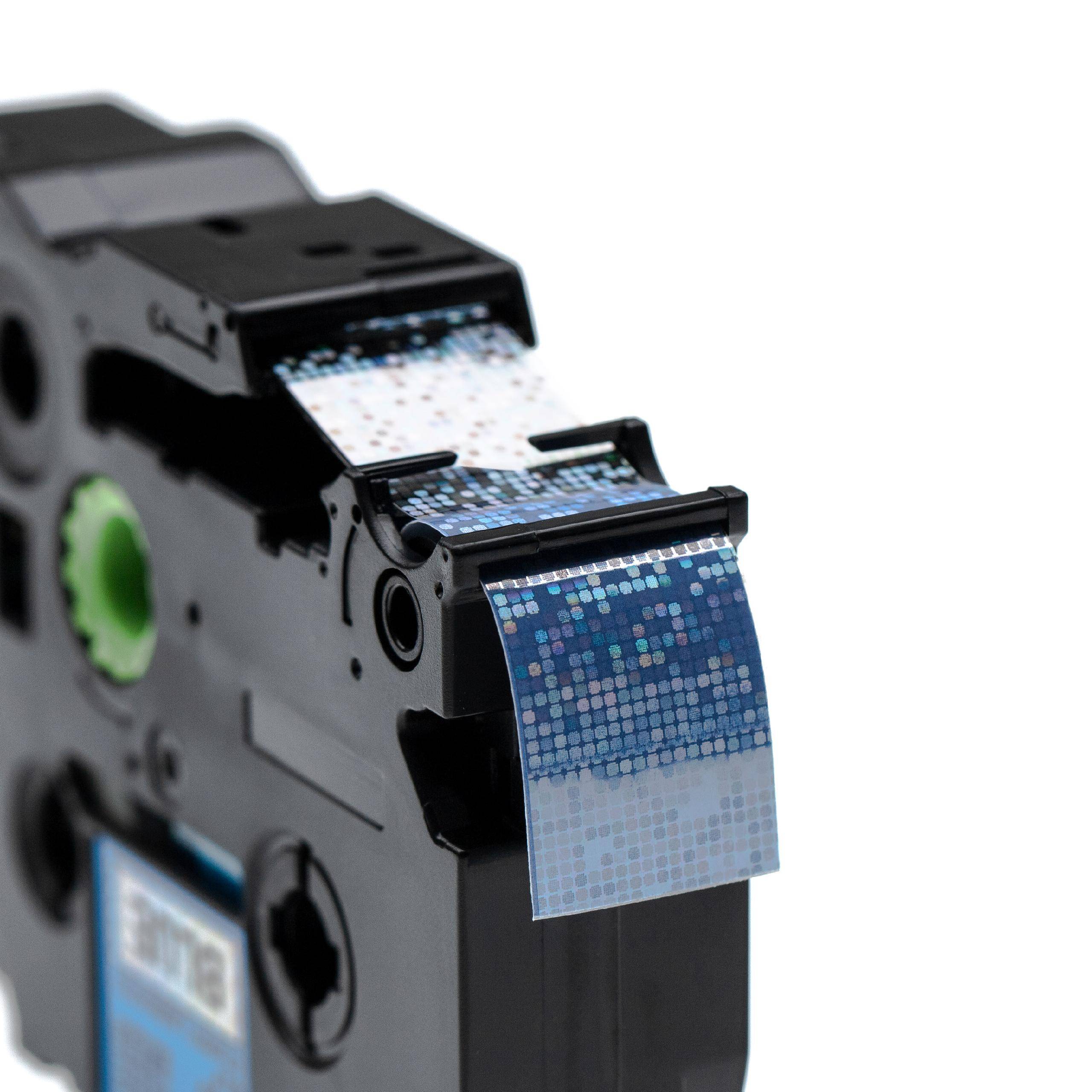 vhbw Schriftband-Kassette kompatibel mit Brother P-Touch H 500 Li, P 700, RL 700 S Etiketten-Drucker 18mm Schwarz auf Blau (Glitter)