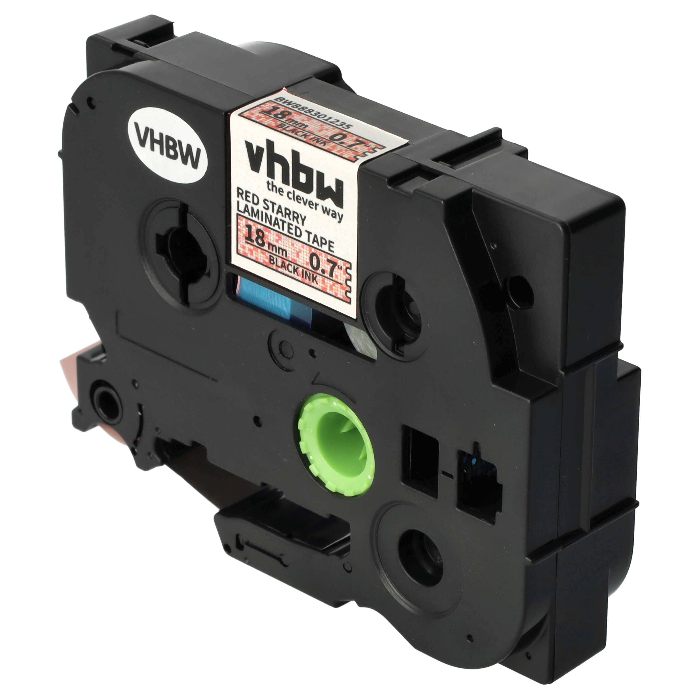 vhbw Schriftband-Kassette kompatibel mit Brother PT 1800 E, 1850 CC, 1850 VP, 1850 Etiketten-Drucker 8m x 18mm Schwarz auf Rot (Glitter), Laminiert