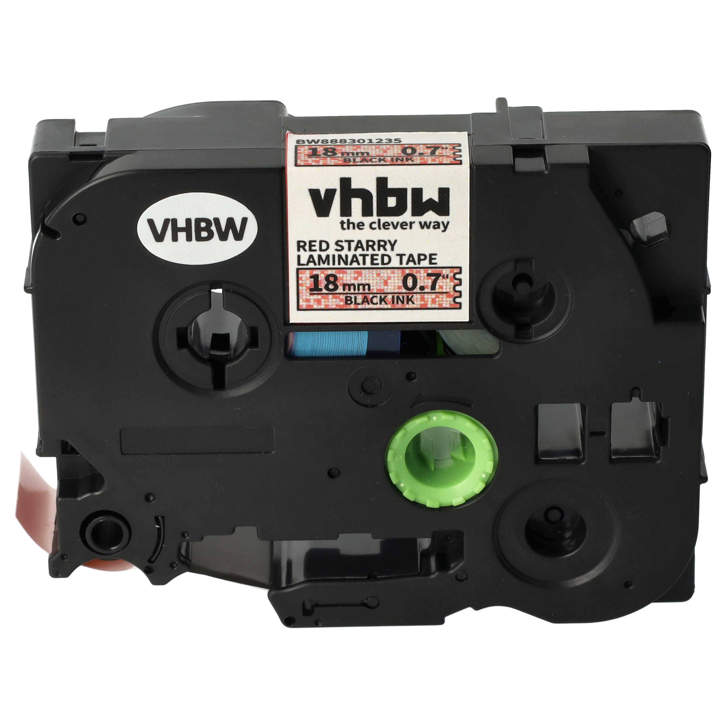 vhbw Schriftband-Kassette kompatibel mit Brother PT 540 C, 550, 540, 3600, 350 Etiketten-Drucker 8m x 18mm Schwarz auf Rot (Glitter), Laminiert