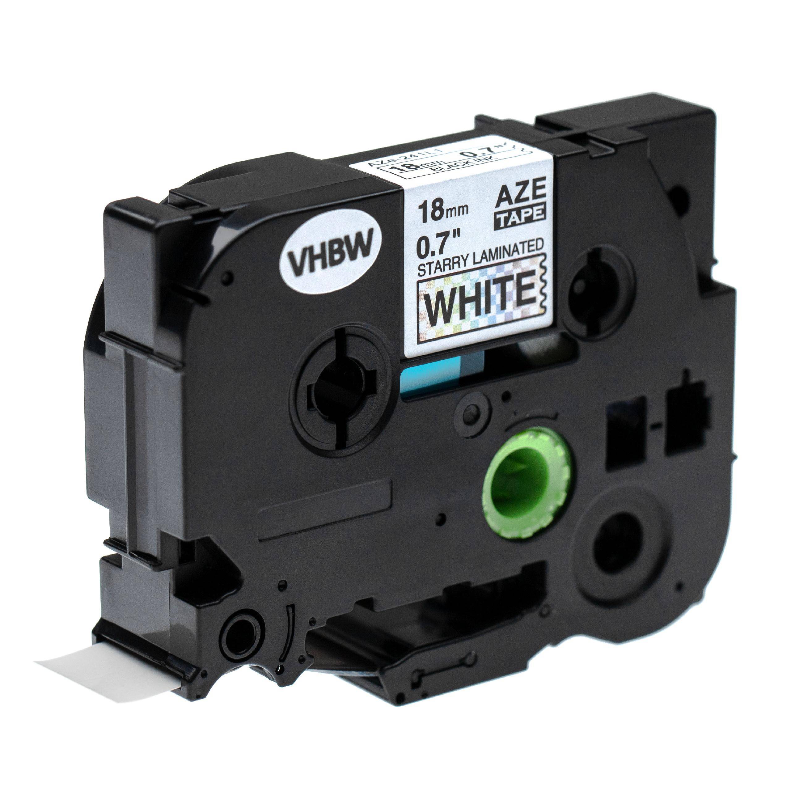 vhbw Schriftband-Kassette kompatibel mit Brother P-Touch RL 700 S Etiketten-Drucker 18mm Schwarz auf Weiss (Glitter)