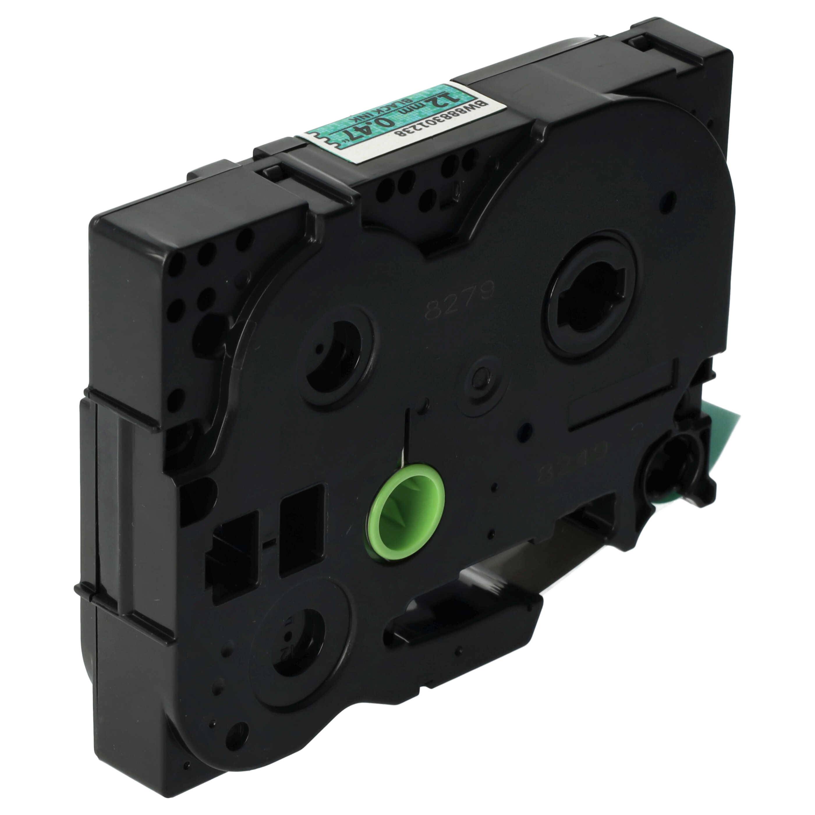 vhbw Schriftband-Kassette kompatibel mit Brother PT 1090, 1090BK, 1100, 1100SB Etiketten-Drucker 8m x 12mm Schwarz auf Grün (Glitter), Laminiert