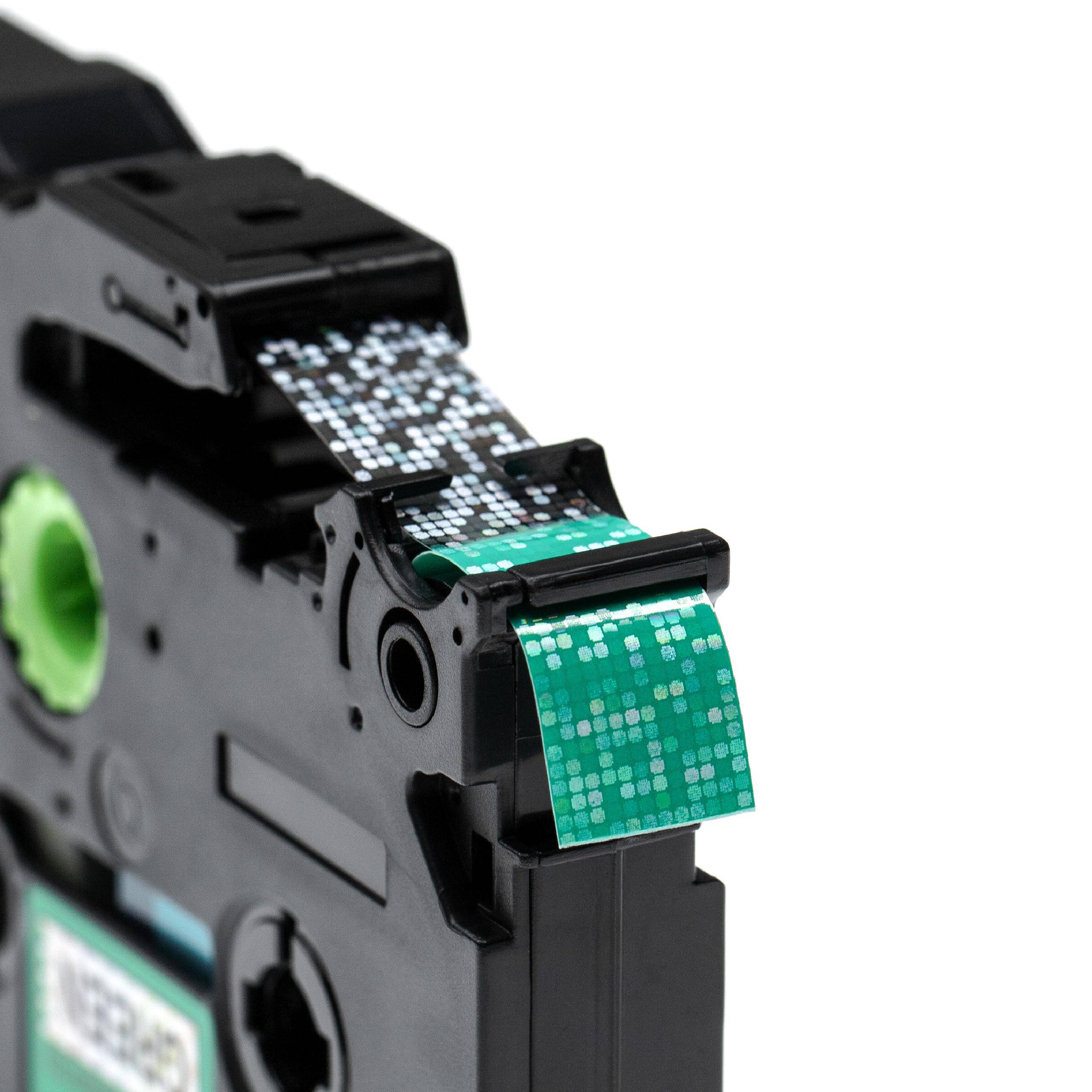 vhbw Schriftband-Kassette kompatibel mit Brother P-Touch 9800PCN, D200, D200VP, D400, D400VP Etiketten-Drucker 12mm Schwarz auf Grün (Glitter)
