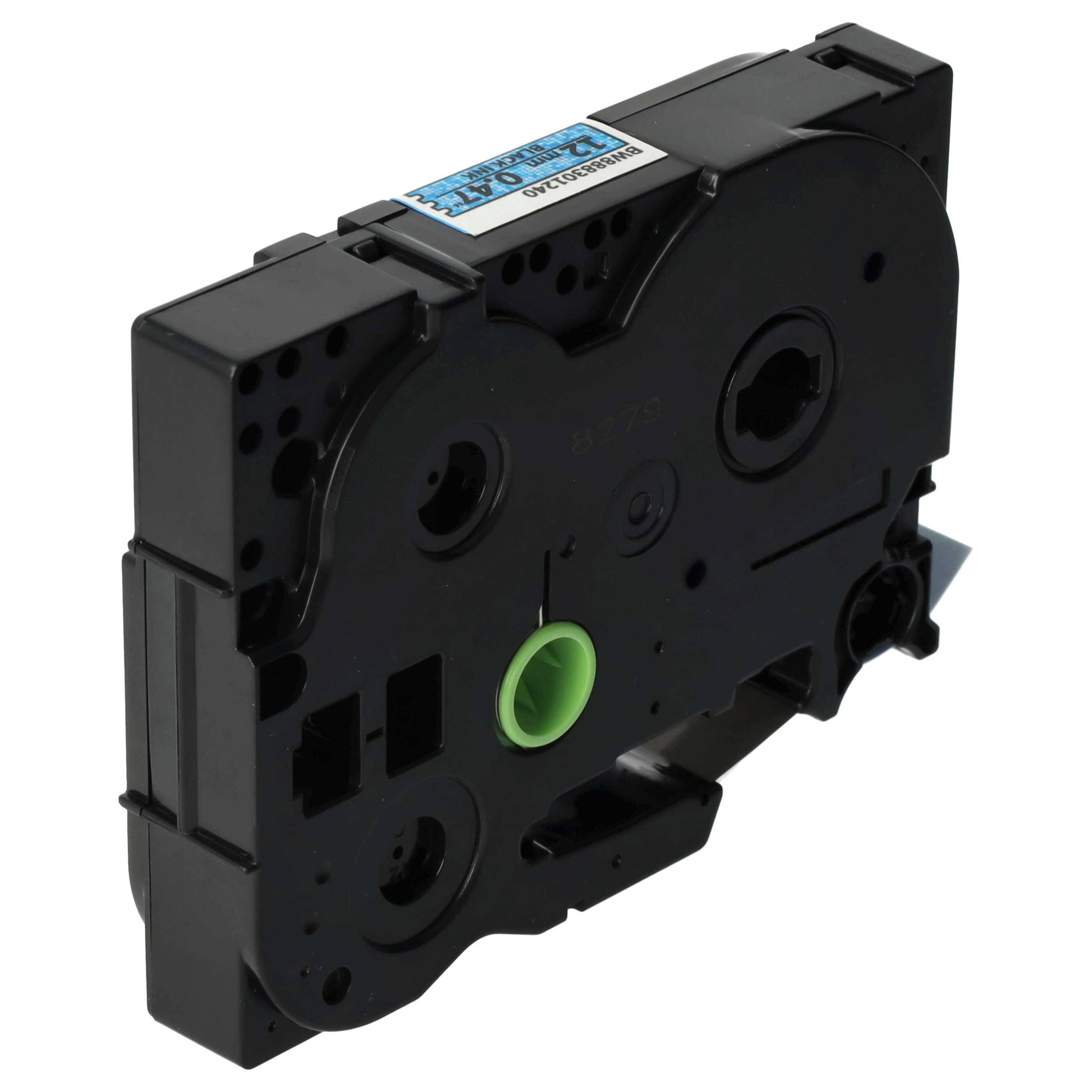 vhbw Schriftband-Kassette kompatibel mit Brother PT 2450, 2420PC, 2430PC, 2430PC Etiketten-Drucker 8m x 12mm Schwarz auf Blau (Glitter), Laminiert