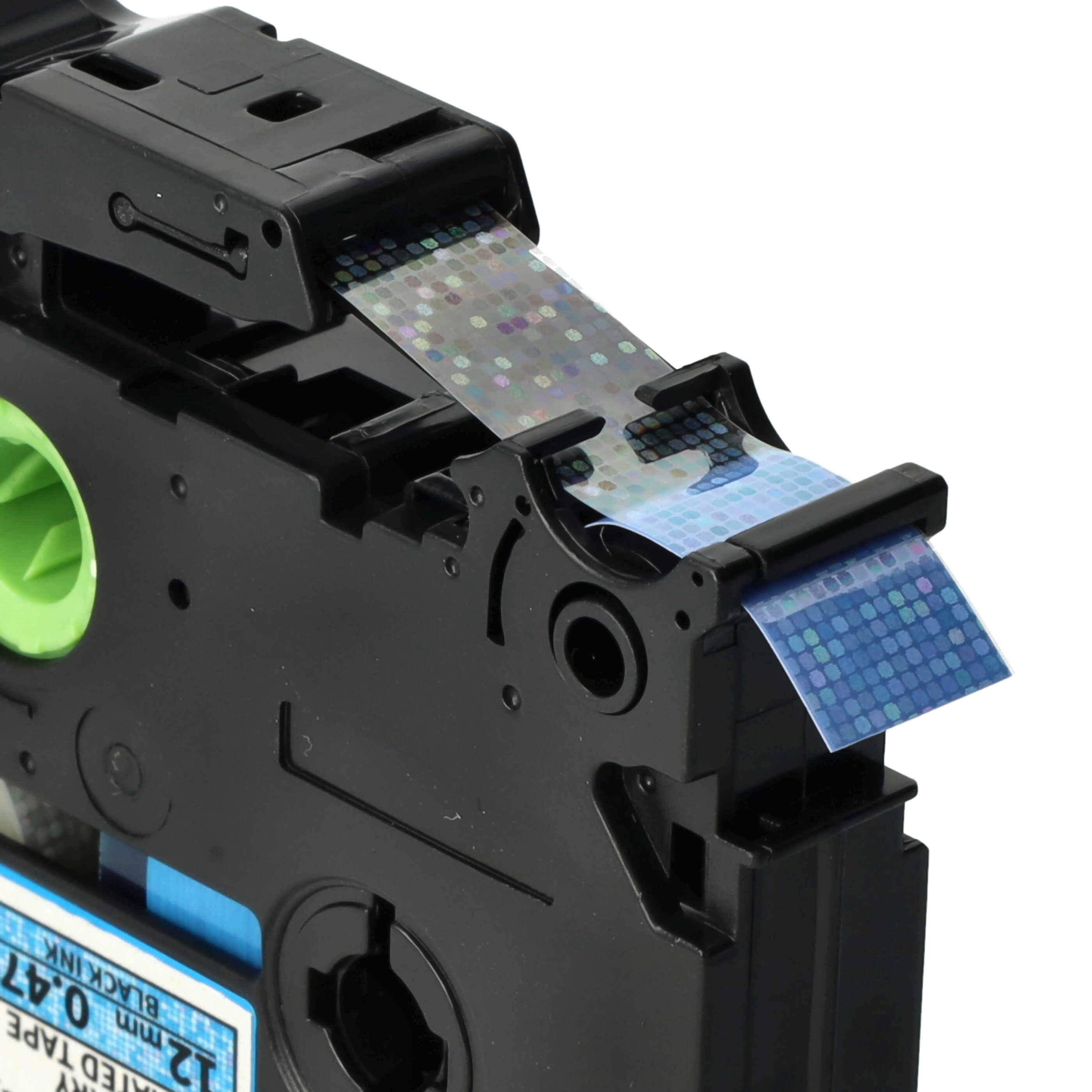 vhbw Schriftband-Kassette kompatibel mit Brother PT 1830SC, 1850CC, 1830VP, 1850 Etiketten-Drucker 8m x 12mm Schwarz auf Blau (Glitter), Laminiert